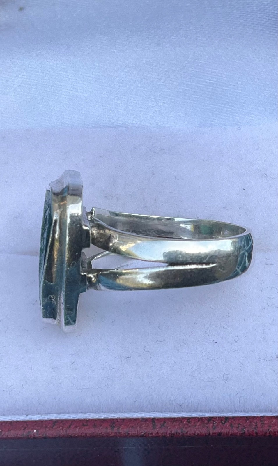 Vintage STERLING RING Aqua Sea Glass Shard Caribbean Blue Signed FNA Size 7.25
