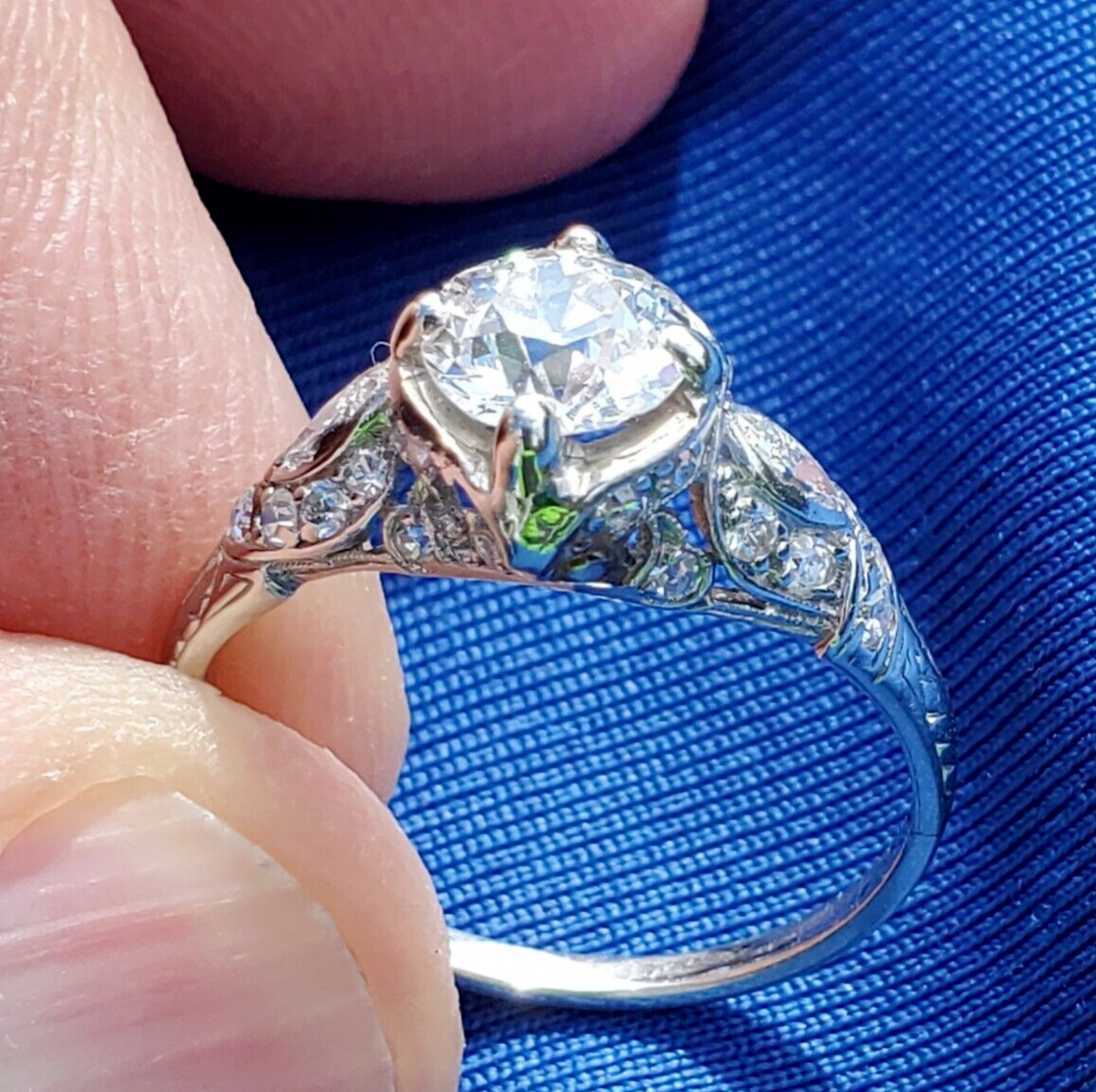 Original EARTH MINED DIAMOND Deco Engagement Ring Vintage PLATINUM Solitaire 2CT