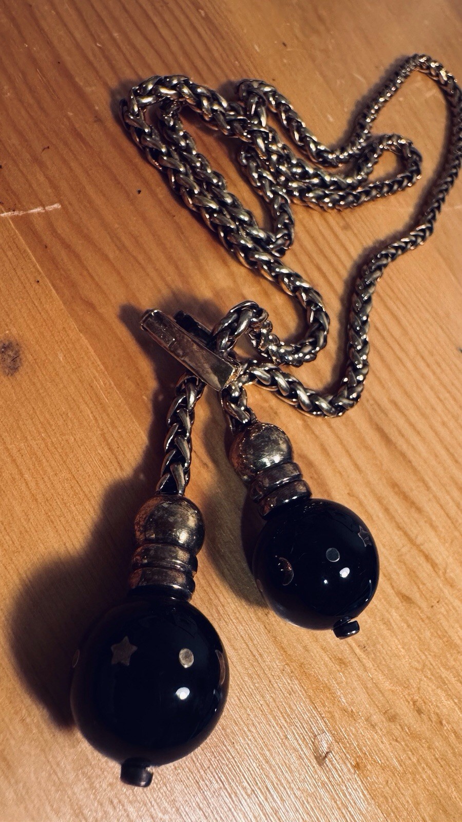 Vintage TALY 925 STERLING 78g Italy BOLO Wheat Chain Necklace Bijoux?Onyx Balls