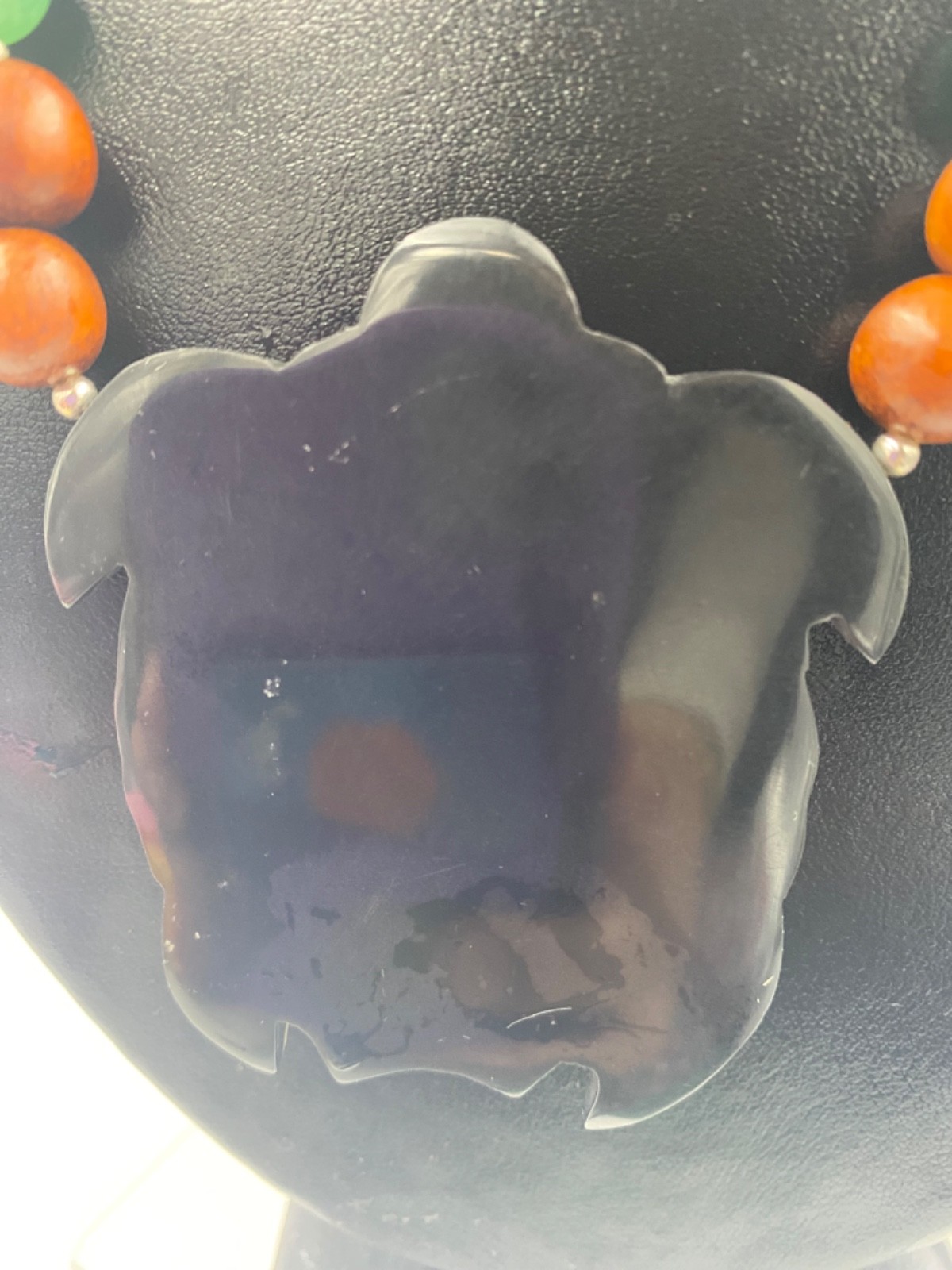 Summer Trapical Vacation Cruises Turtle Pendant Jade Wood Pearl Vtg Lee Sands