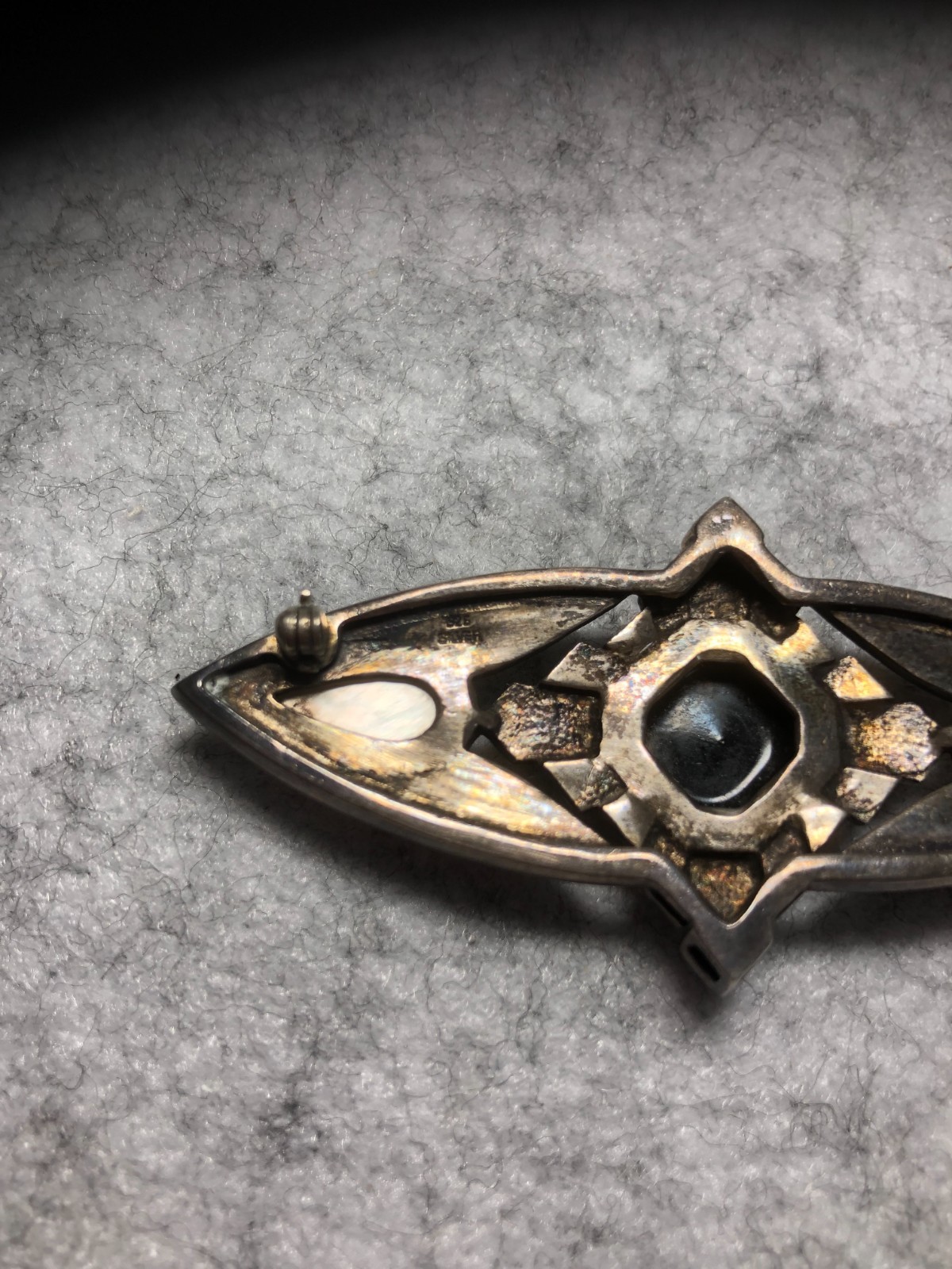925 Sterling Silver Vintage/Antique Black Onyx ~ Pearl~Marcasite Art Deco Brooch