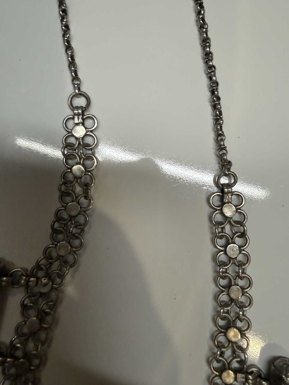 Antique silver alloy necklace, charms, 92gr. From Middle East. Mid-Century.