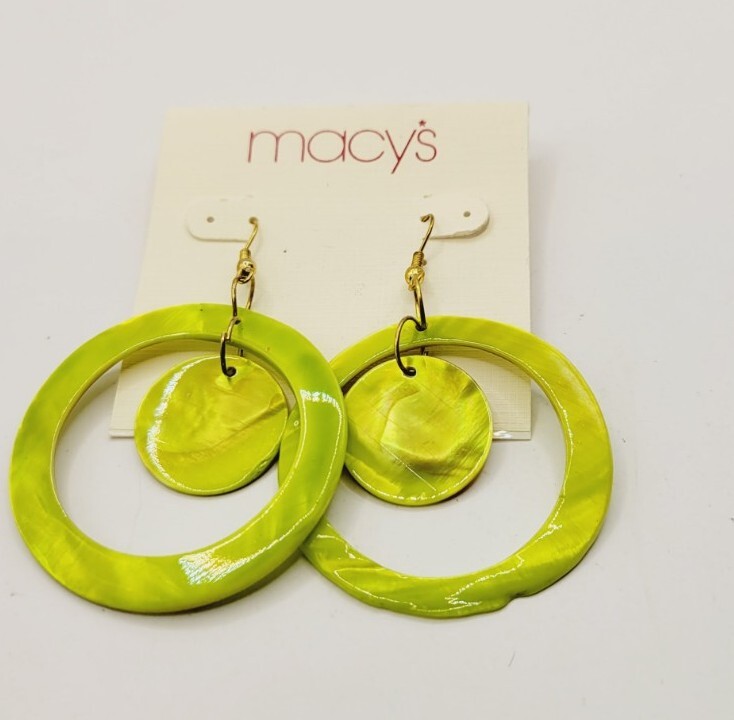 1980s Runway Green Pearlized Shell Earrings 2.5 in Vintage