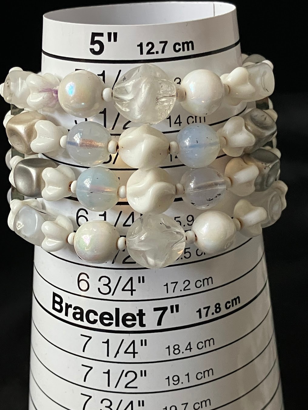 Vintage White Glass Beaded Necklace Bracelet Set Opalescent MCM Bridal