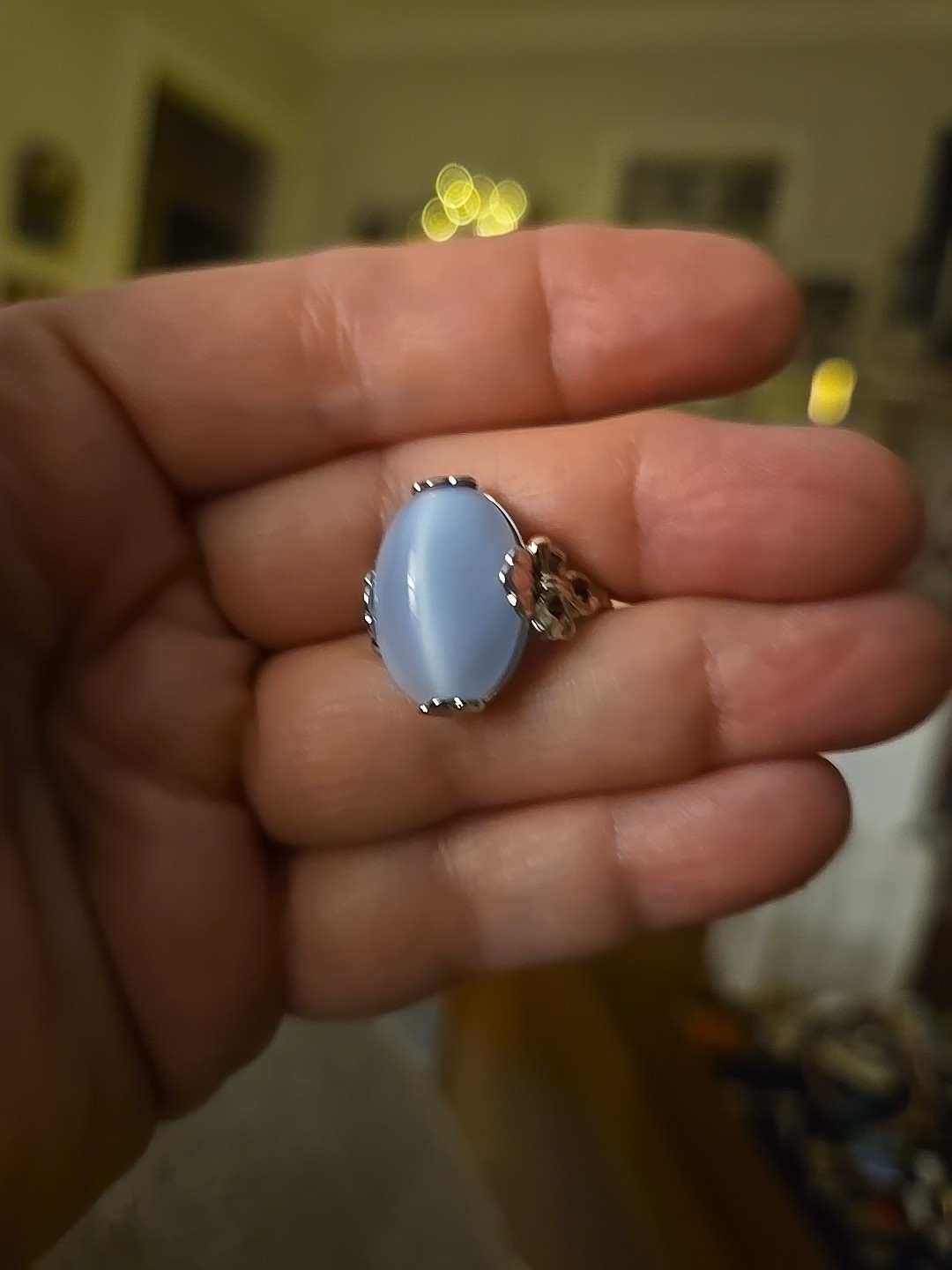 Avon Victorian Splendour Blue Moonstone RING size 7 Nickel Free Silver Tone VTG