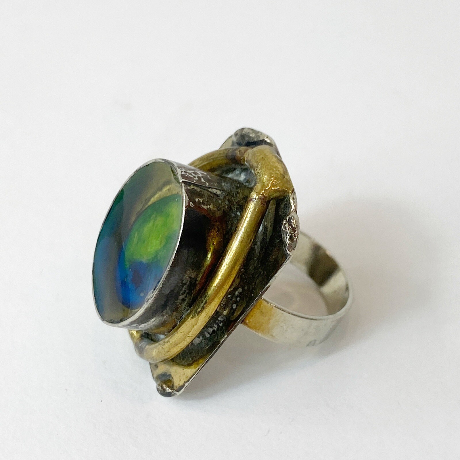 Latappy French Vintage Brutalist Adjustable Statement Ring Resin Mixed Metal HTF
