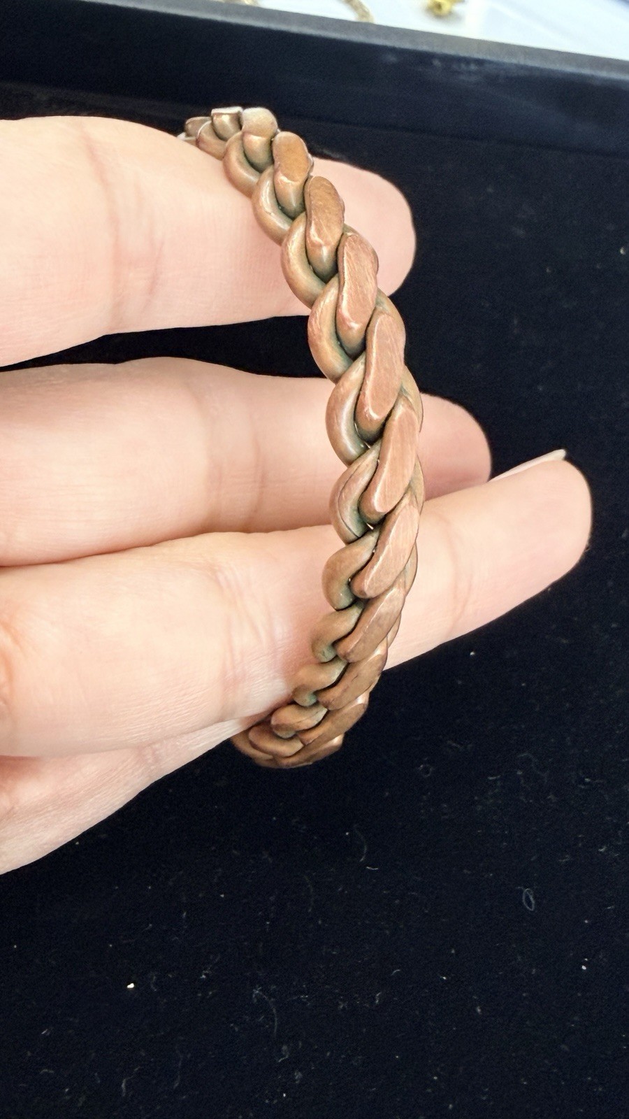 Vintage Copper Curb Chain Cuff Bracelet Heavy Link Statement Bracelet