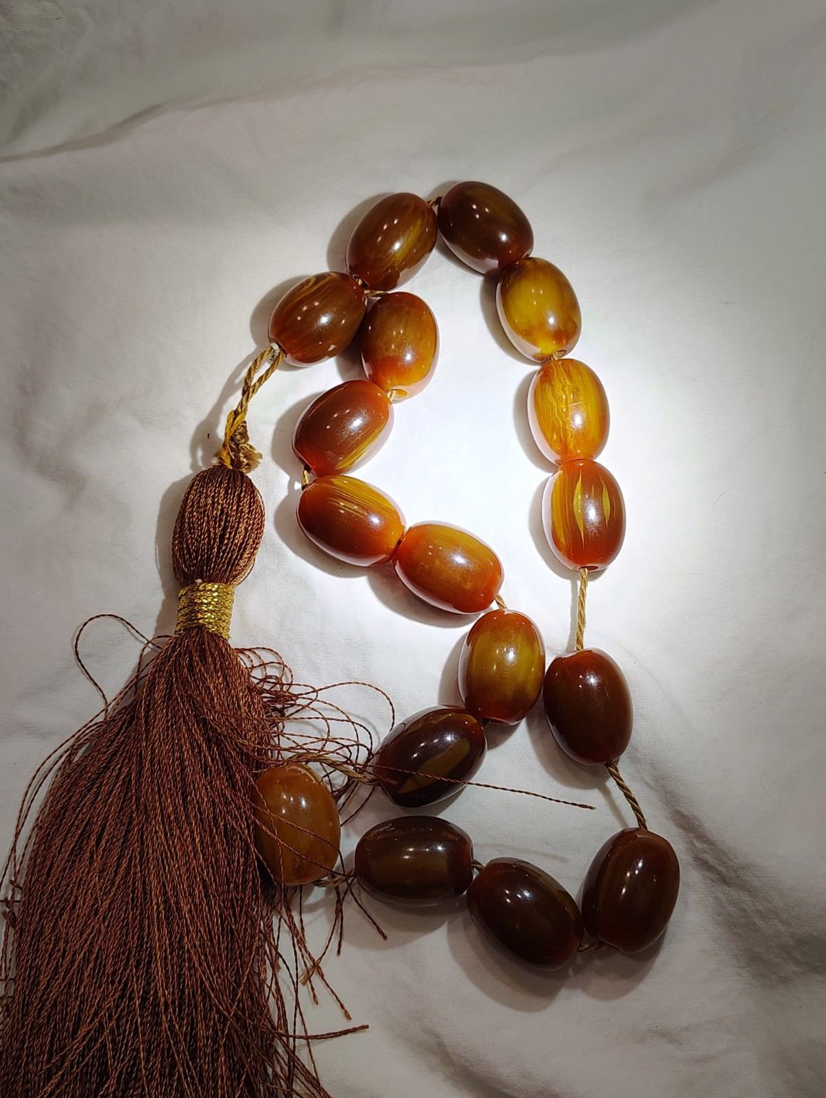 Vintage Butterscotch Egg Yolk Amber Bakelite Prayer Worry Beads 15/16″ 113 Grams
