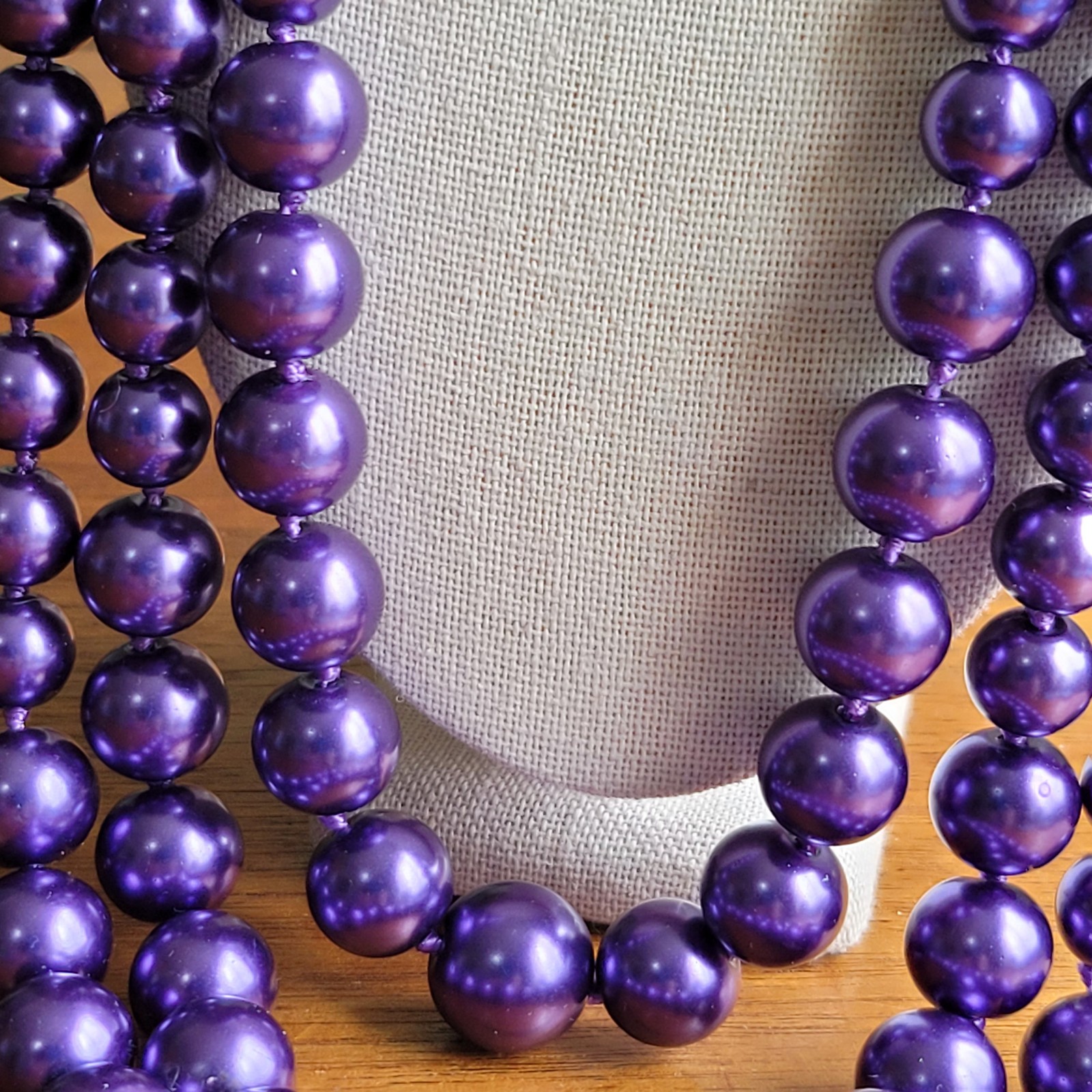 Multi-Strand Purple Glass Bead Hand Knotted Necklace