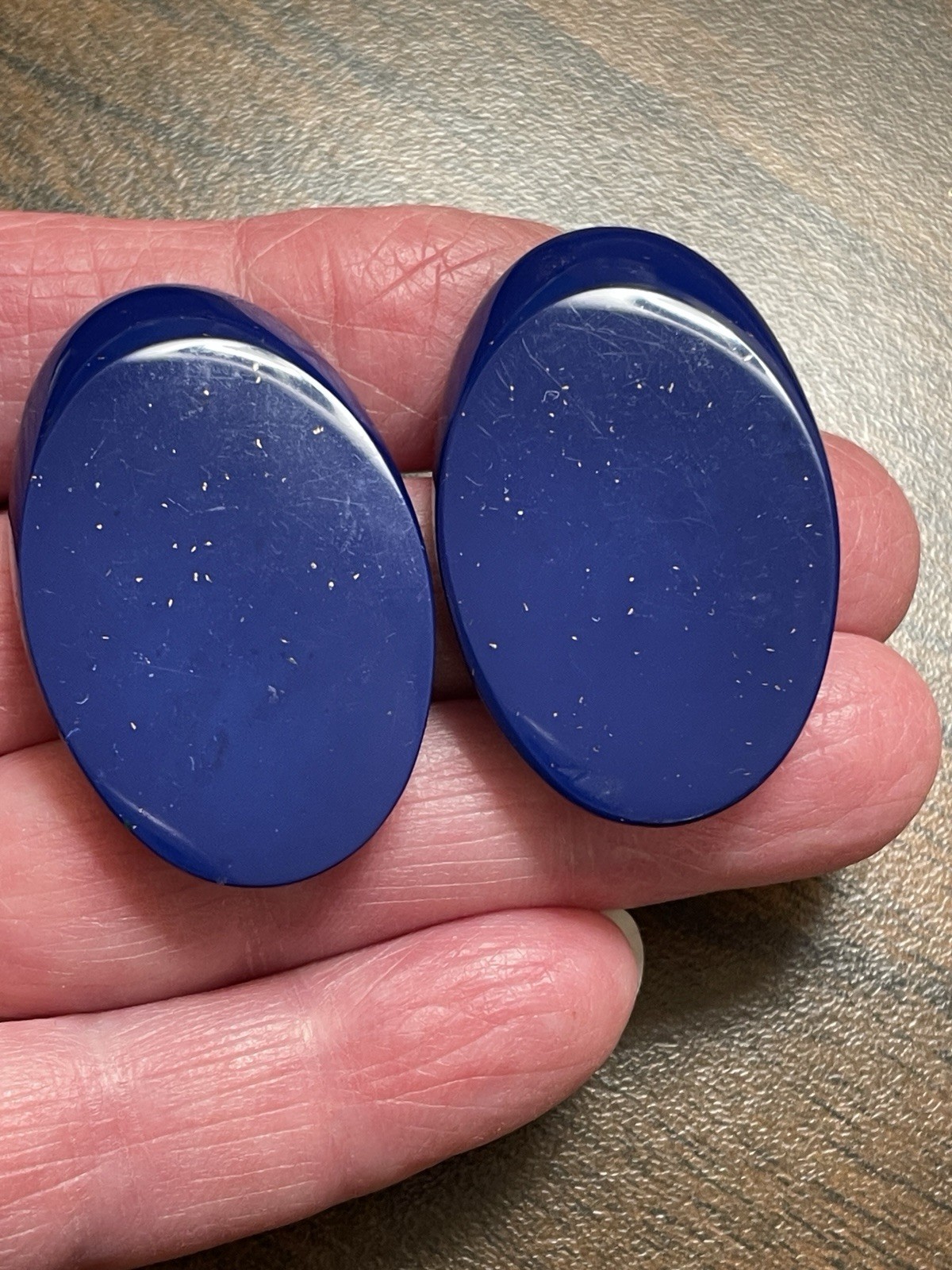 Kai-Yin Lo Signed Earrings Modernist Lapis Blue Clip-on 1.5″ Hong Kong Designer