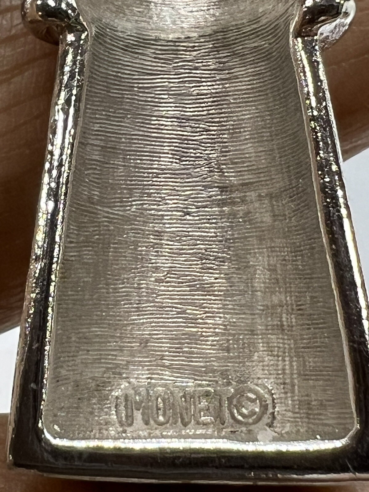 MONET MCM Abstract Triangular Pendant Silver Tone Necklace Vintage 26″
