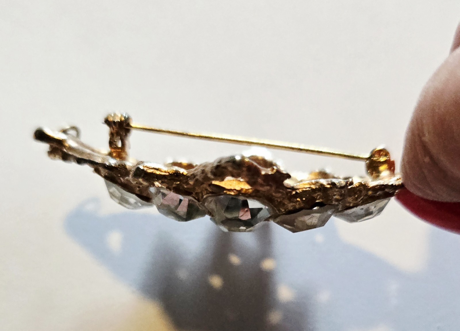 Vintage SparklyRhinestone Cluster Brooch Gold-Tone Diamond-Shape Pendant and Pin