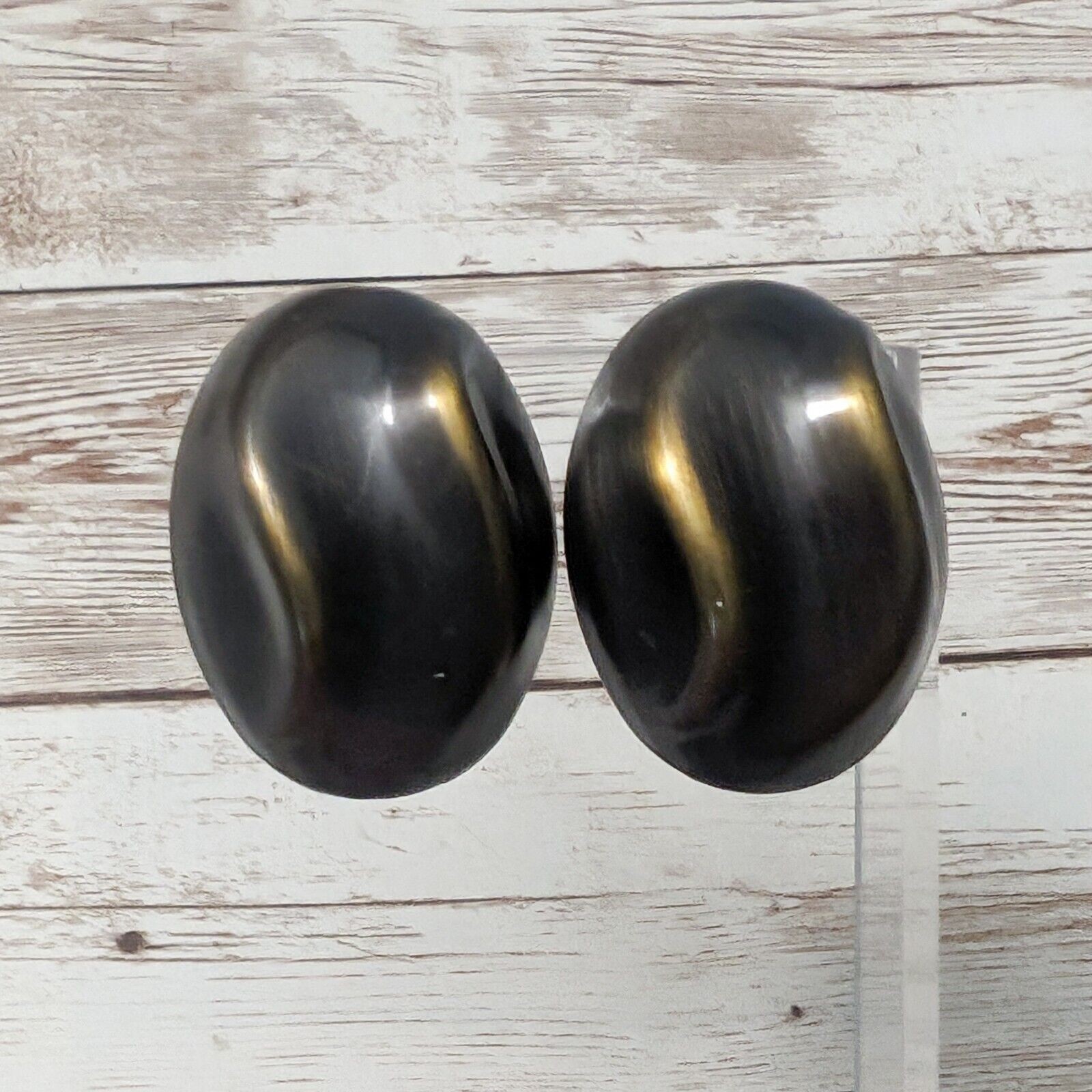 Vintage Clip On Earrings – Extra Large Metal Dark Brown & Brass Tones
