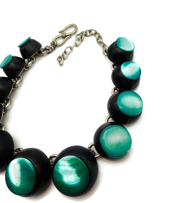 Vintage YSL Yves Saint Laurent Green and Wood Necklace 1980’s