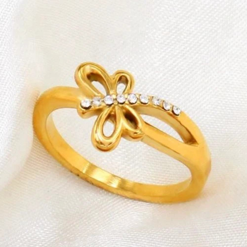 Round Cut 0.09TCW White Moissanite Dragonfly Pattern Ring In 10K Yellow Gold FN
