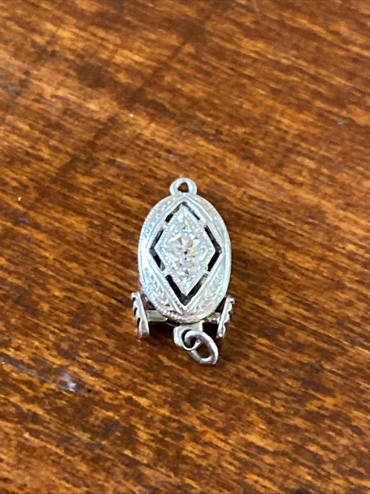 Art Deco Clasp White Gold Diamond Engraved Open Push Box Jewelry Finding