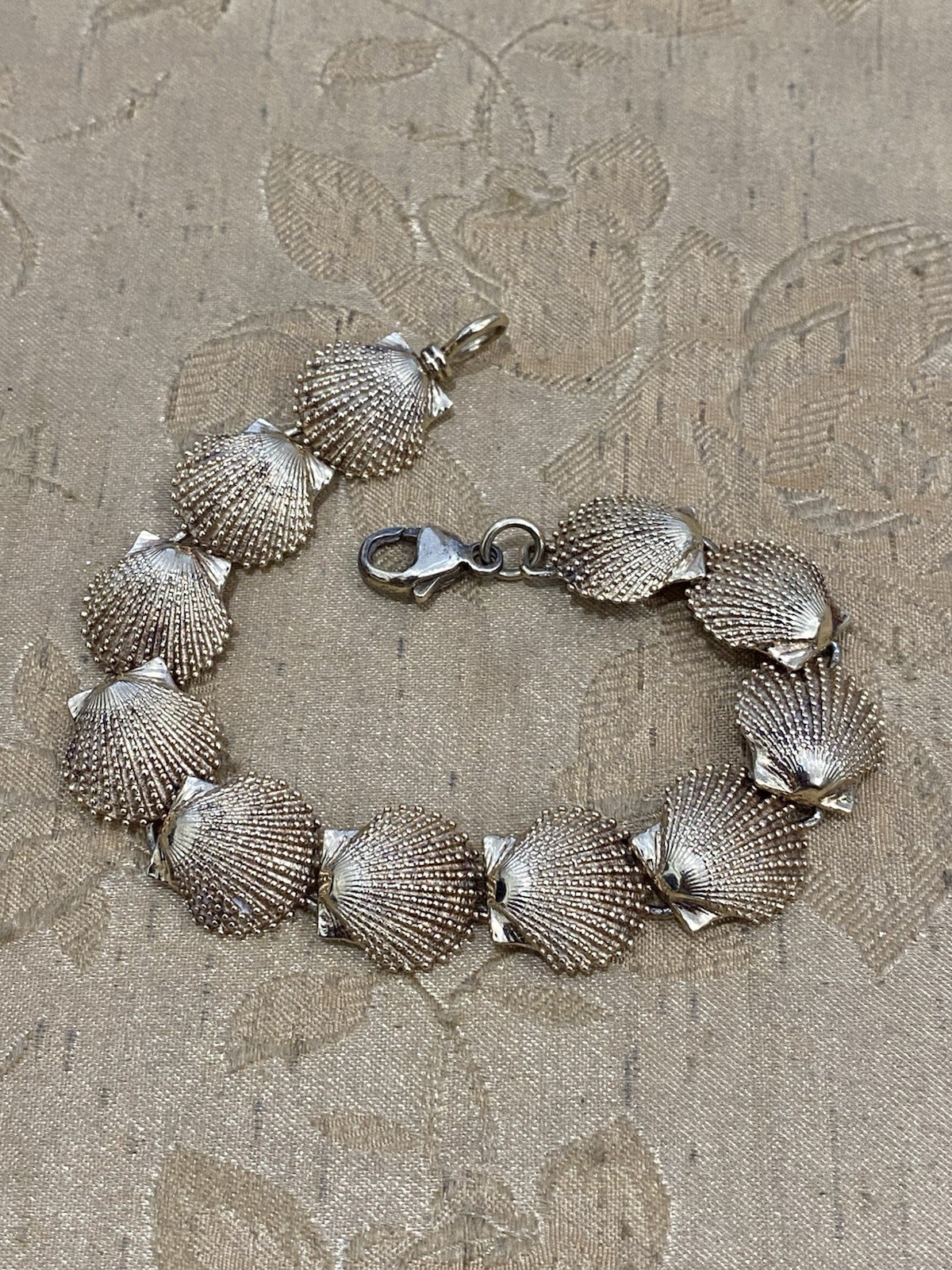Vintage Gold Over Sterling Silver Designer Signed Touch Seashells Bracelet 7.25