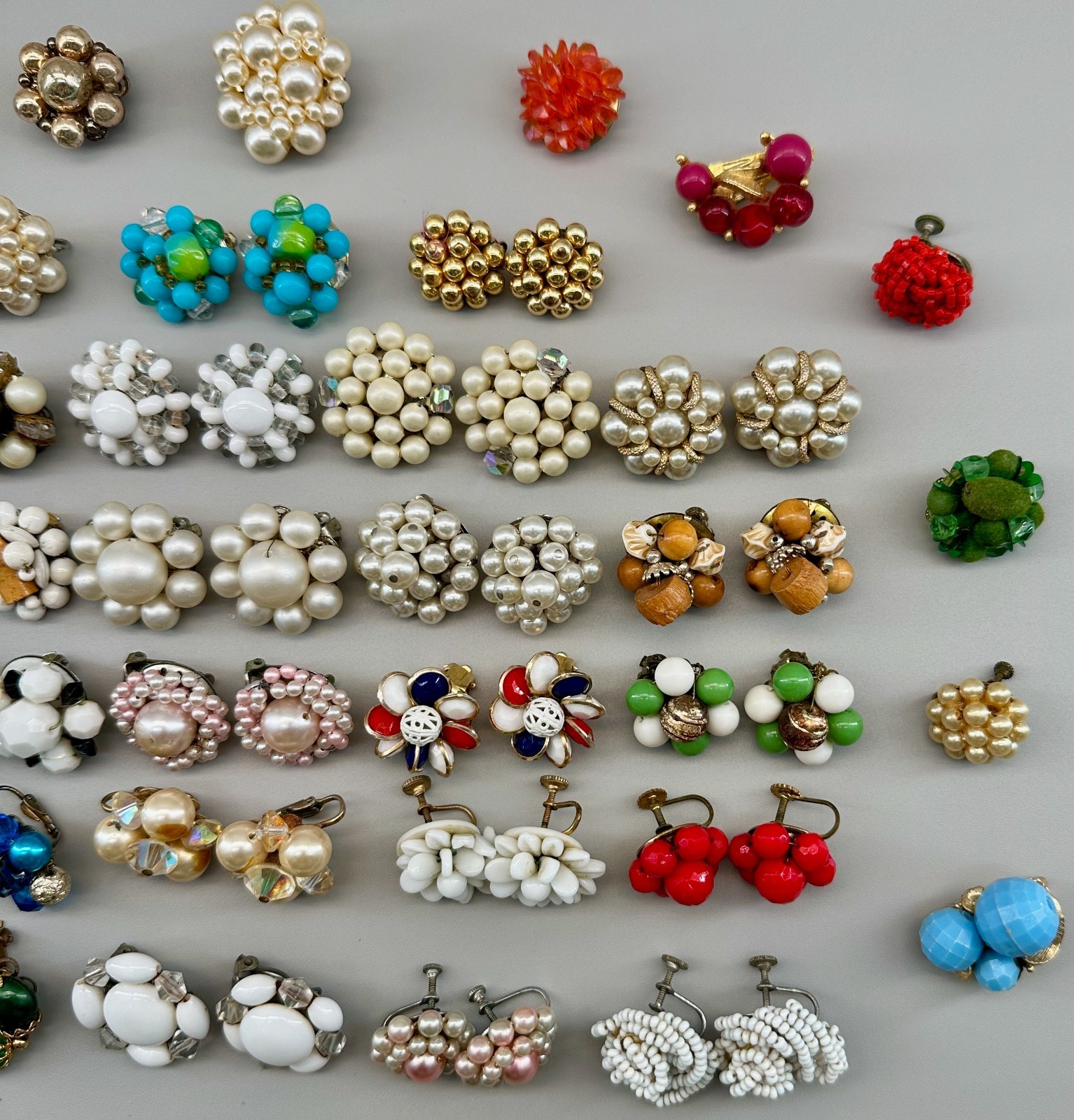 Vintage Cluster Clip On Earrings Lot Germany Hong Kong Japan 28 Pairs 14 Singles