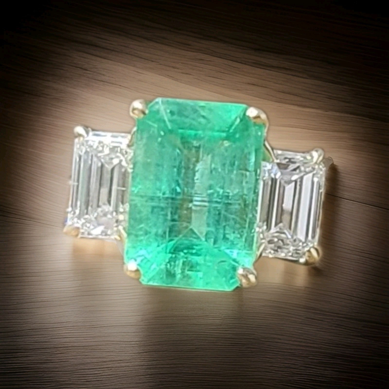 Vintage 14k Yellow Gold Engagement Ring3.02ct.Natural Colombian Emerald GIA Cert