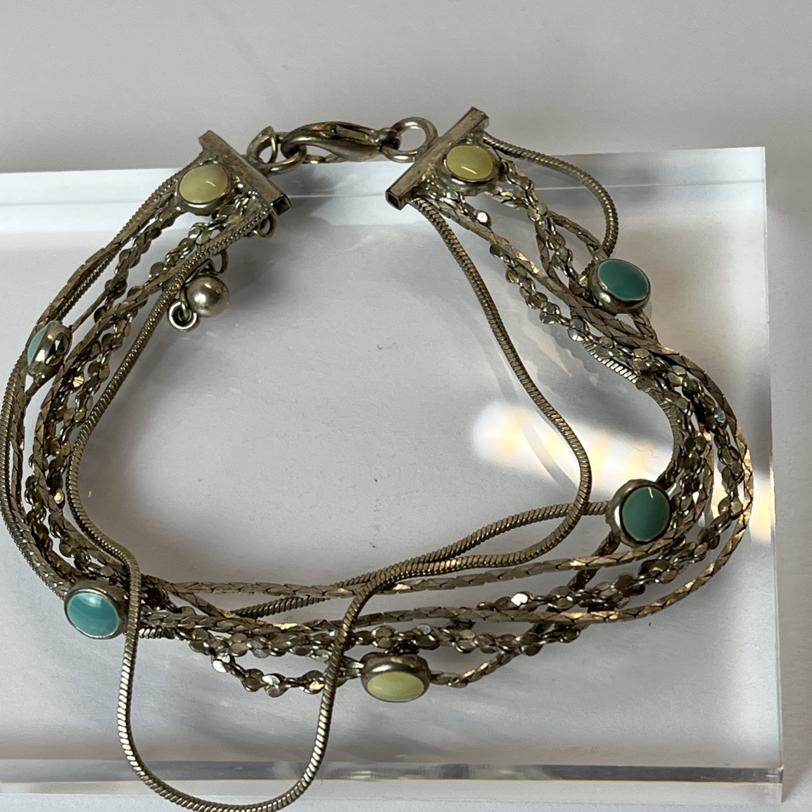 Natural Stone & Multiple Chain Bracelet – Silvertone – 7” – Lobster Claw Clasp