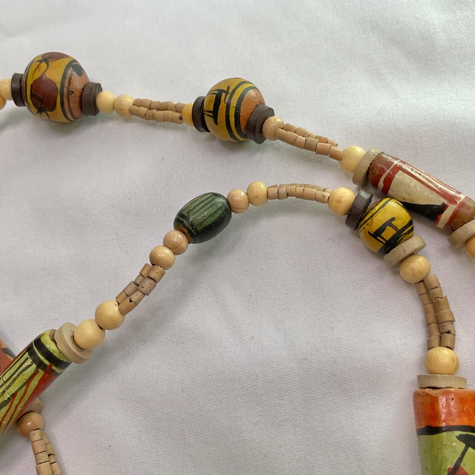 African Necklace Safari Animals Ceramic Painted Wood Bead Necklace 16”
