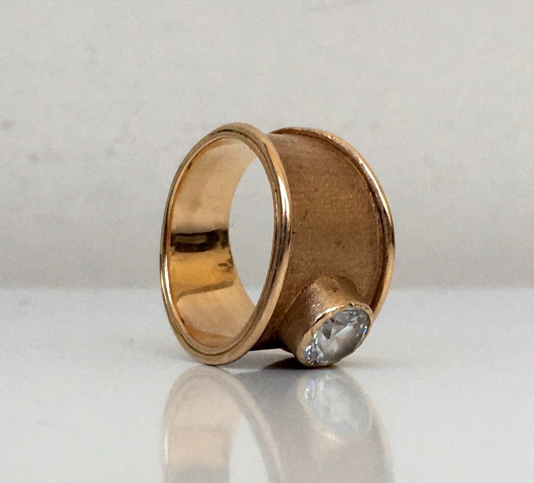 Vintage Original Soviet Solid Rose Gold Rock Crystal Ring 583 14K USSR Ring