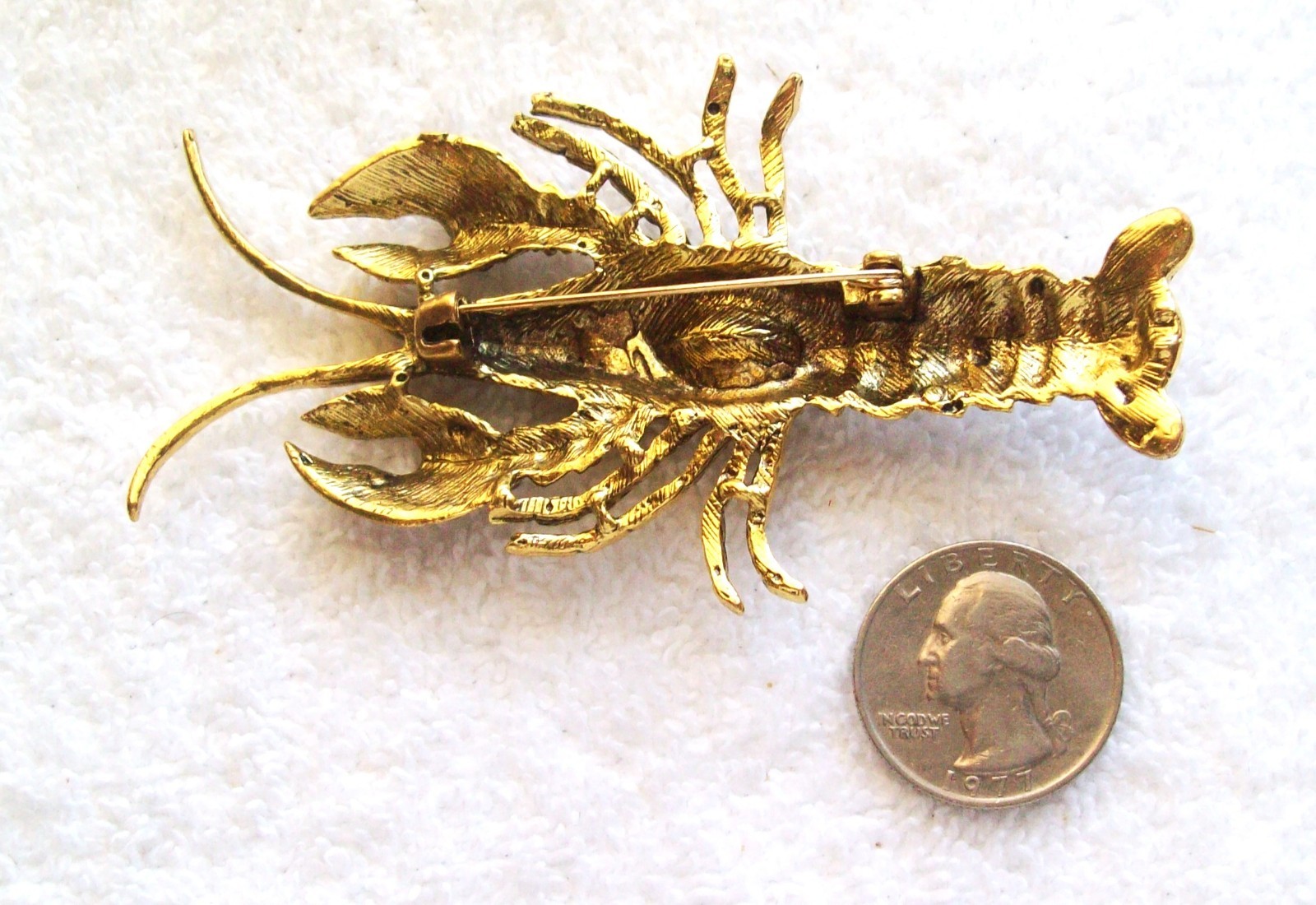 Vintage Large Lt. & Dark Amber Rhinestone Lobster 3.75″ Pin or Brooch