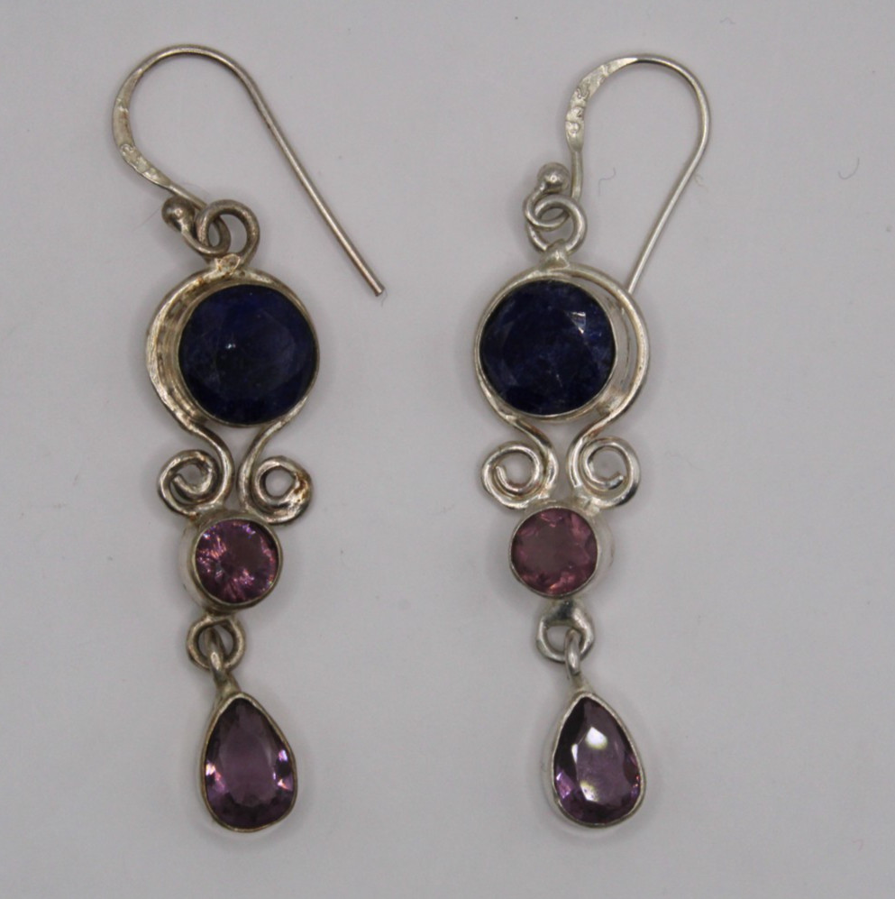 Sterling Silver Sapphire and Amethyst Earrings