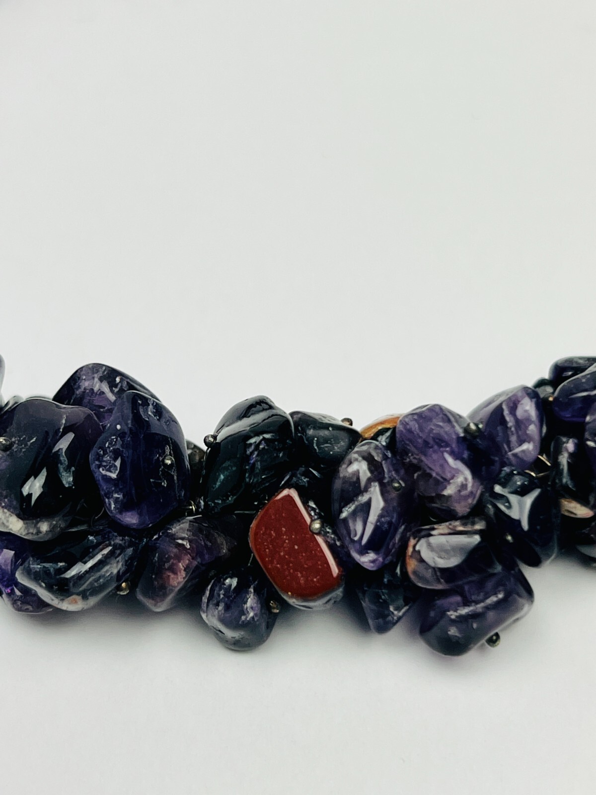 Vintage Amethyst Gemstone Beaded Wired Cluster Necklace Choker