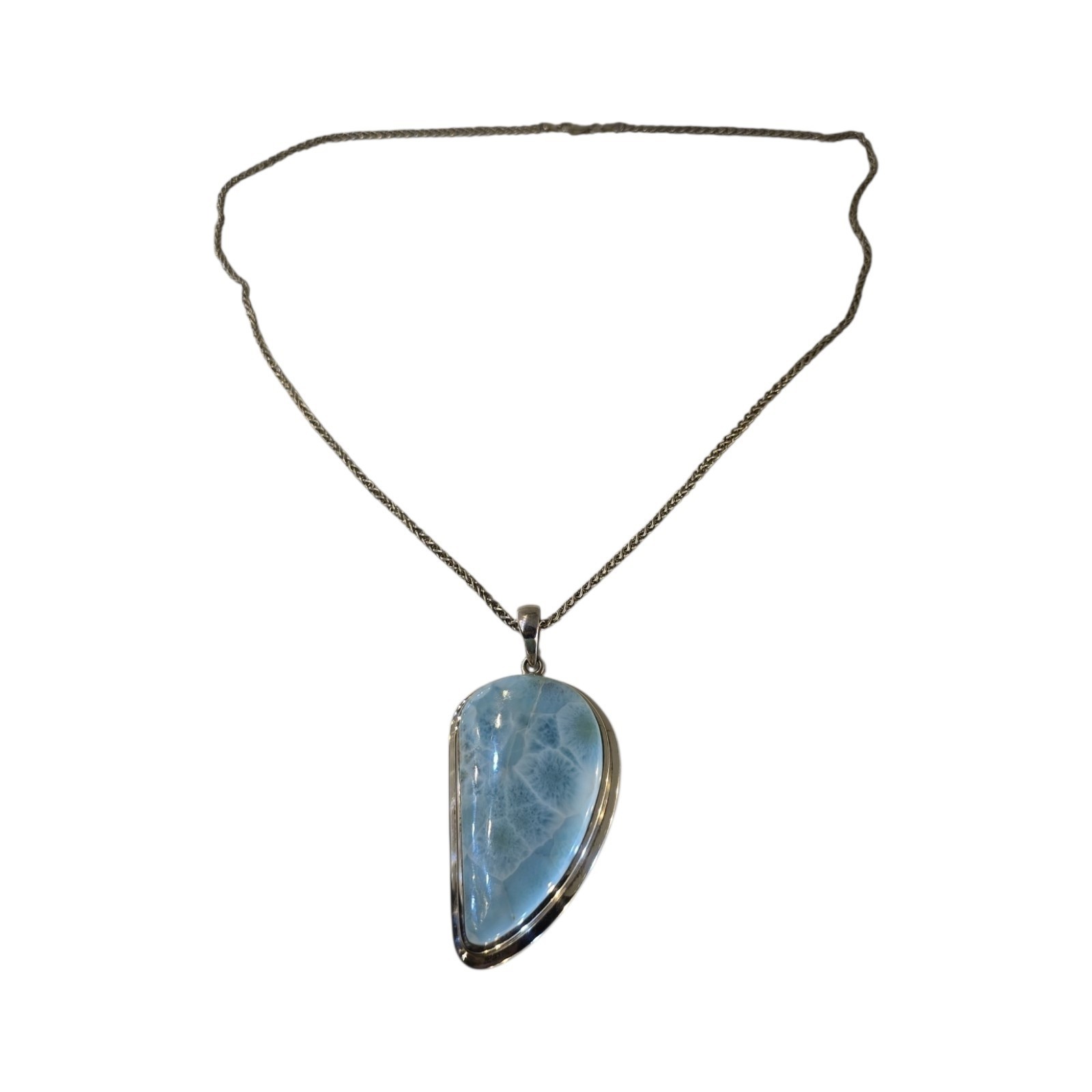 Larimar Pectolite Pendant Necklace Sterling Silver Art G Ito AGI 55g Heavy 23″
