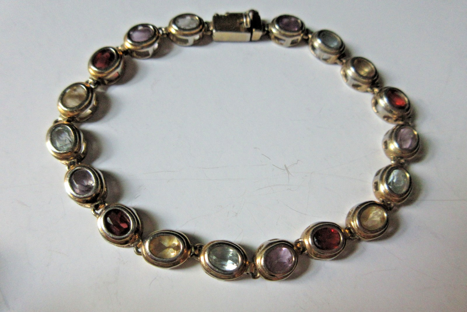 1990’s ~ FMC 925 ~ Multicolor Gemstone Tennis Bracelet Sterling Tutti Fruitti