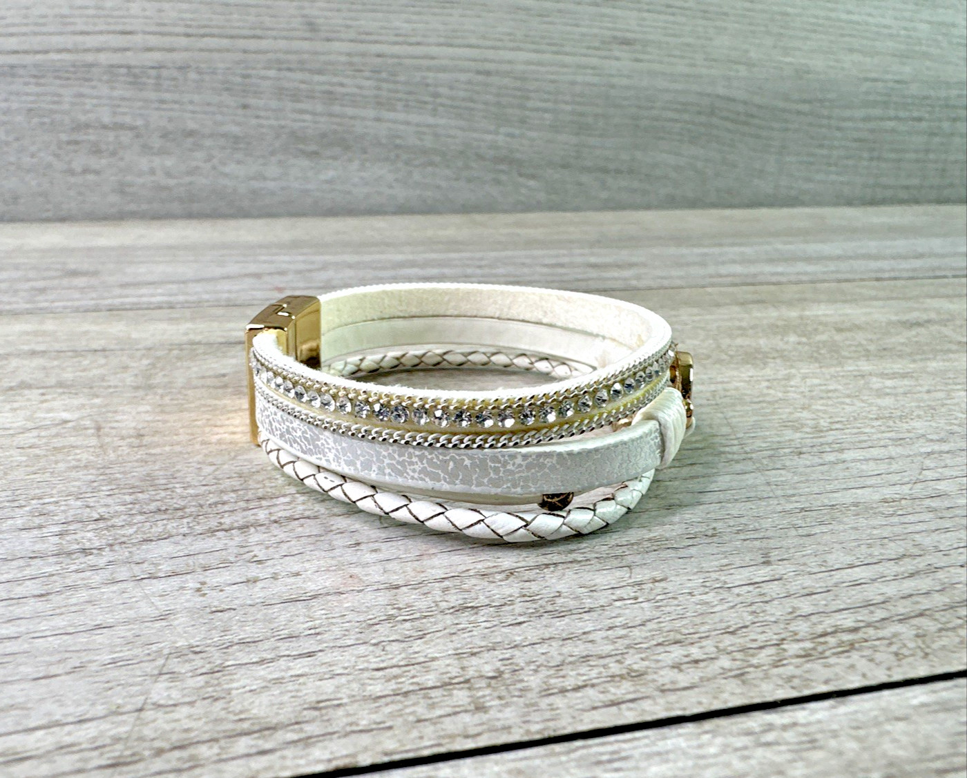 Double Circle Leather Wrap Bracelets Trendy Boho Cuff Bracelet Beads Rhinestone