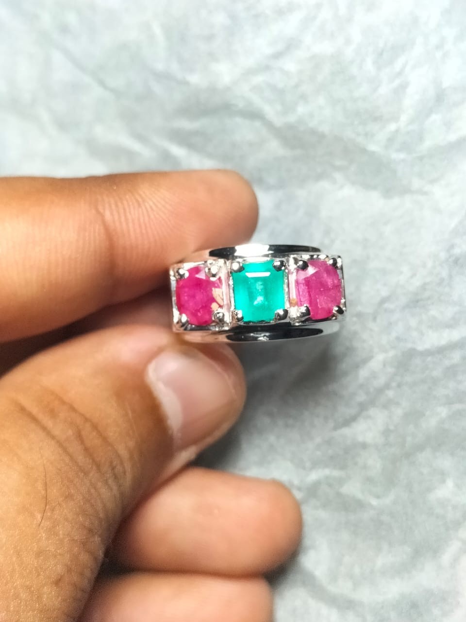 Natural Emerald Stone With Red Ruby Original Ruby Stones Ring Silver Band 925
