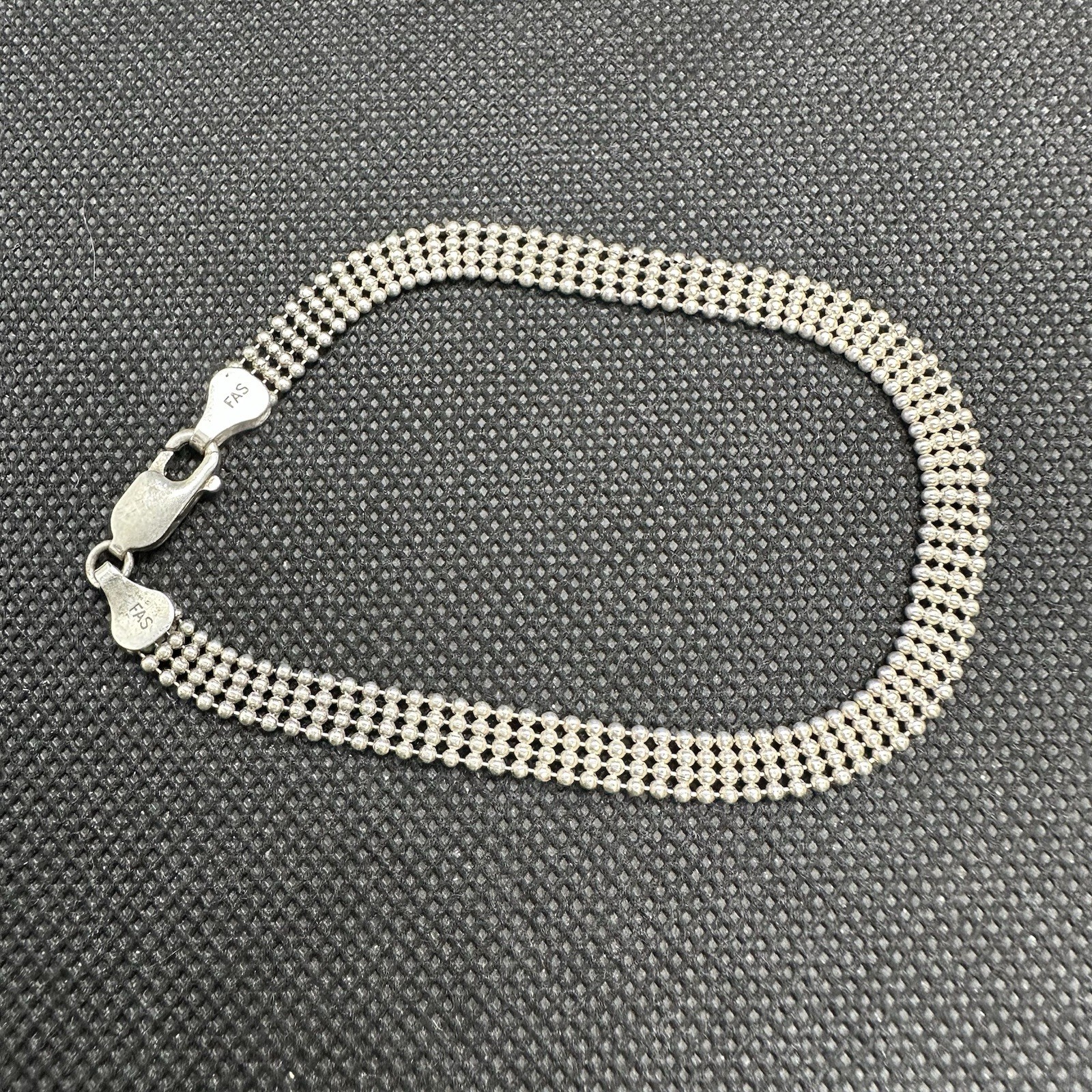 925 Sterling Silver Italy Micro Beaded Mesh Bead Chain Bracelet 8″ 6g Vintage