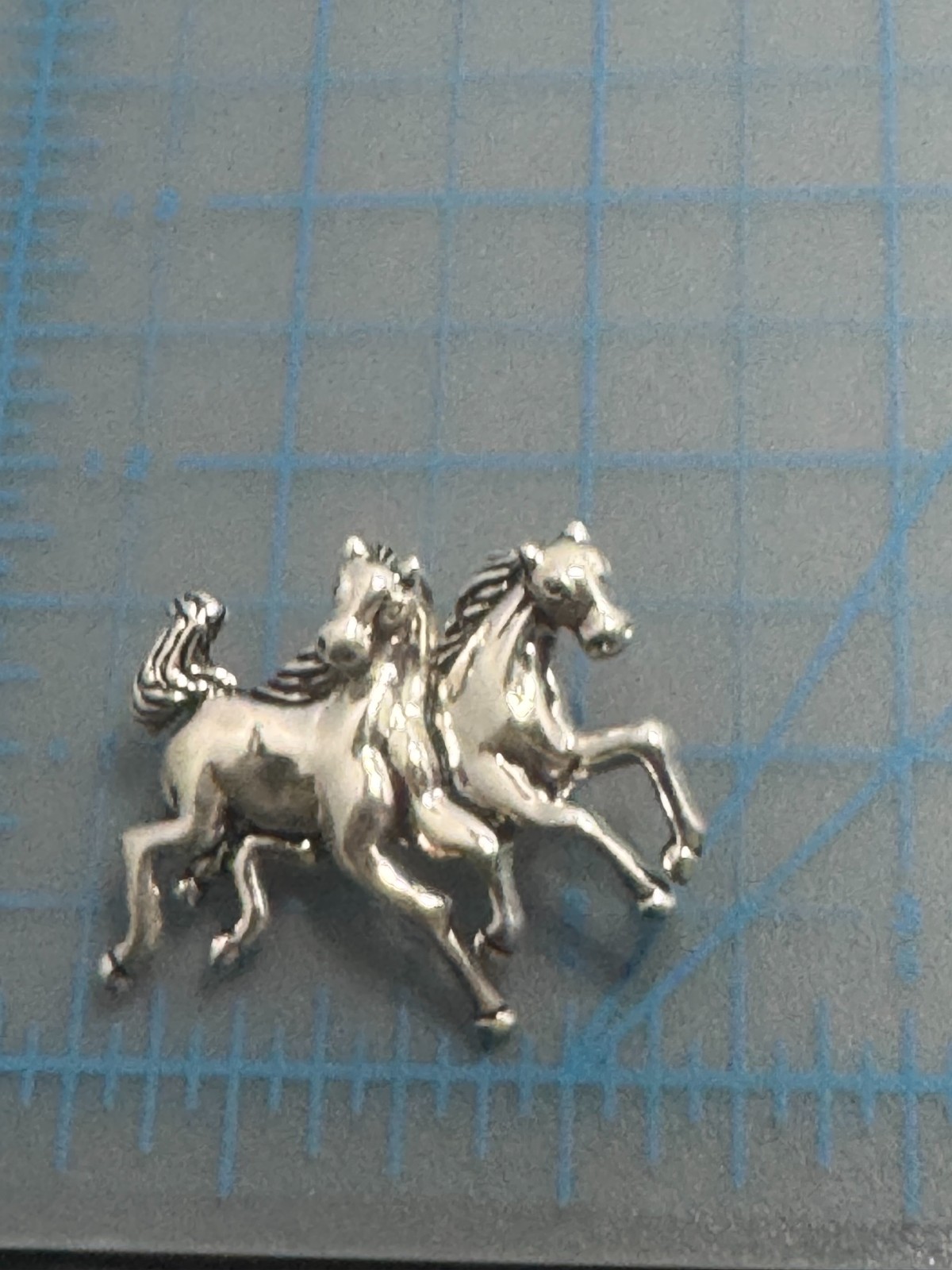 A-033 Vintage Silver Toned Double Galloping Horse Brooch Pin Jewelry