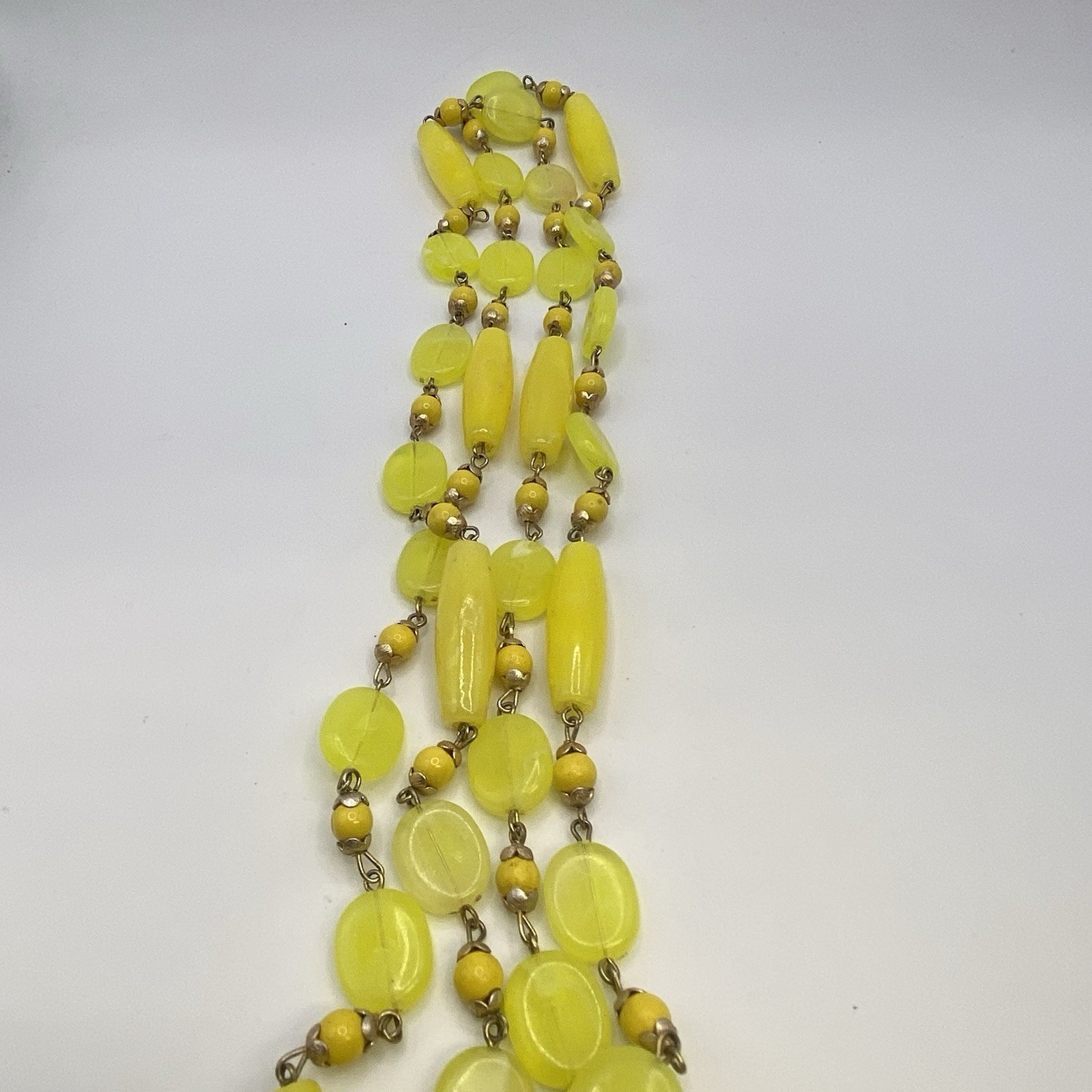 Vintage Bright Yellow Long 48″ Flapper Necklace Costume Jewelry