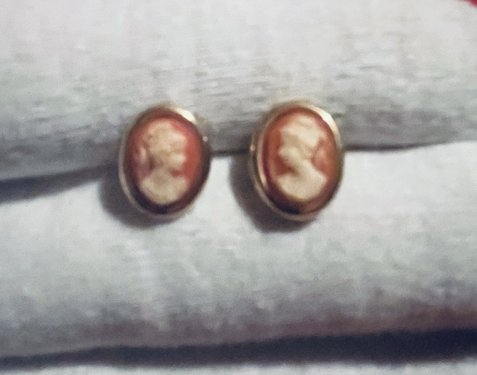 Vintage Cameo Portrait Oval Stud Earrings, Yellow Gold