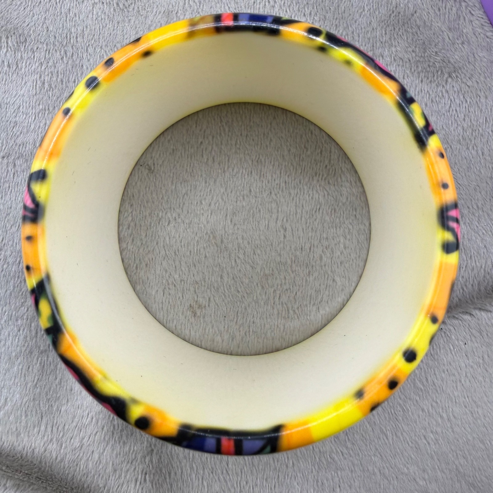 Retro Colorful Bangle Bracelet Wide Chunky Bright Flowers 8.5”