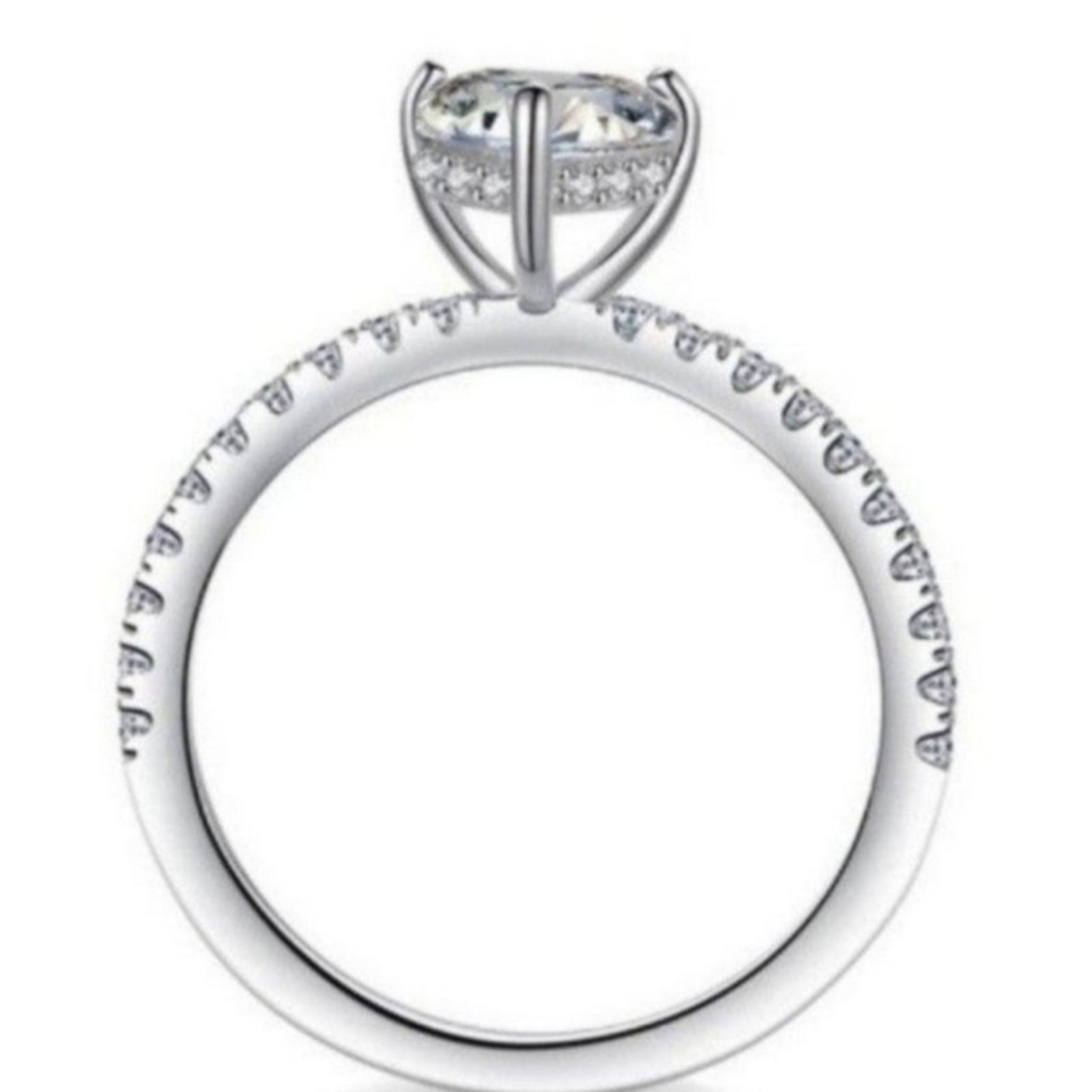 Moissanite Heart Engagement Ring Gemstone Hidden Halo CZ Sterling Silver 6 NWT