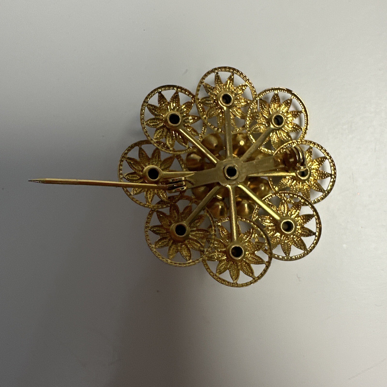 Vintage Gold Tone Round Floral Design Aurora Borealis Fashion Brooch 1.66 Inch