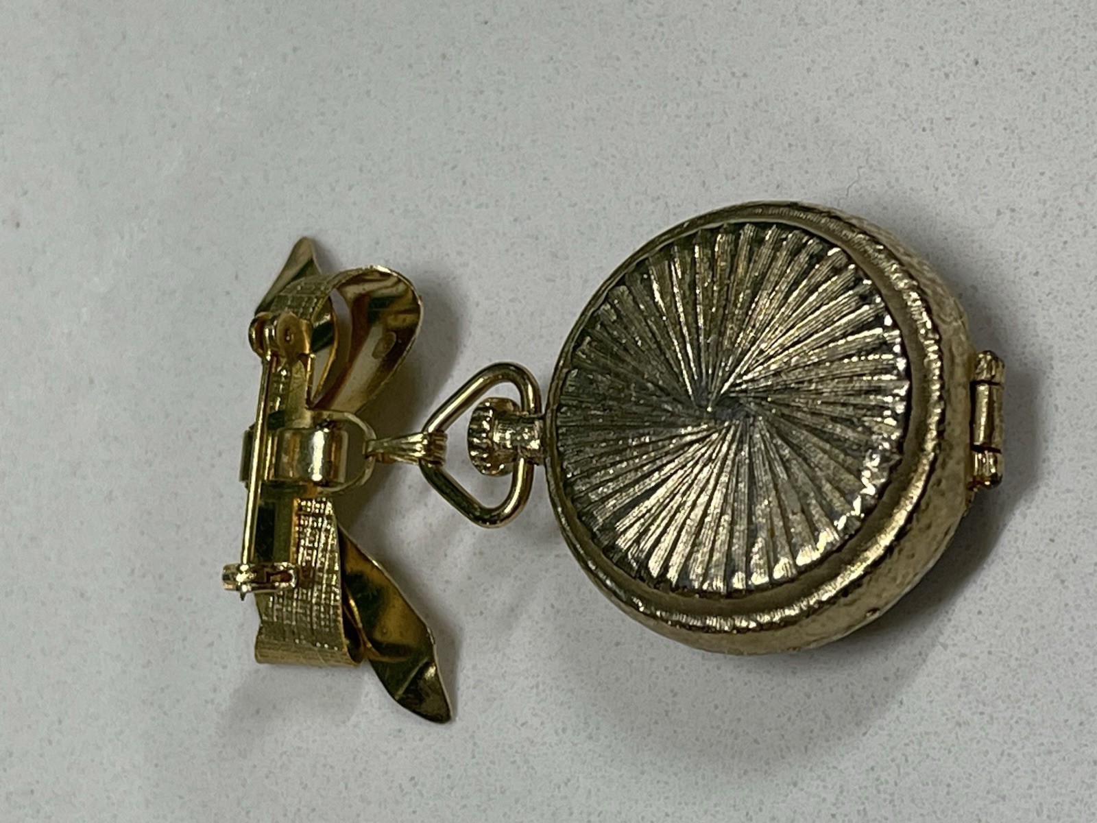 House of Fuller Solid Perfume Enameled Gold Locket Bow Brooch Unused