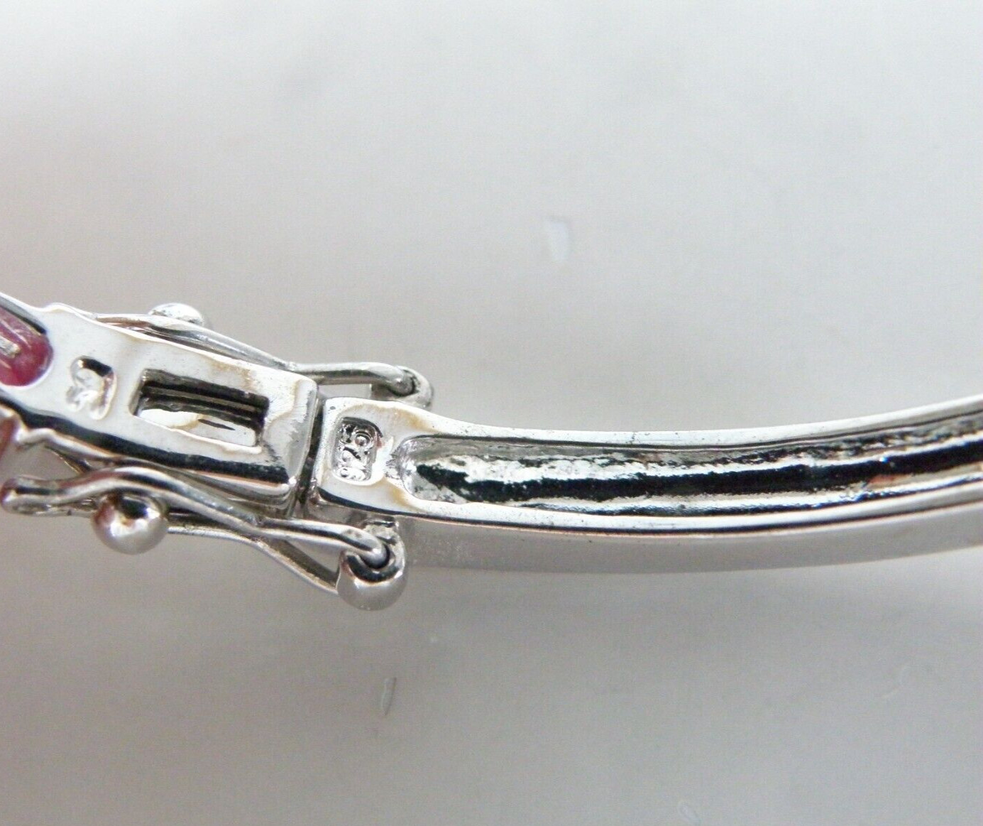 Vintage Sterling Silver 925 Lab Created Pink Sapphire Gemstone Bracelet 7.5″