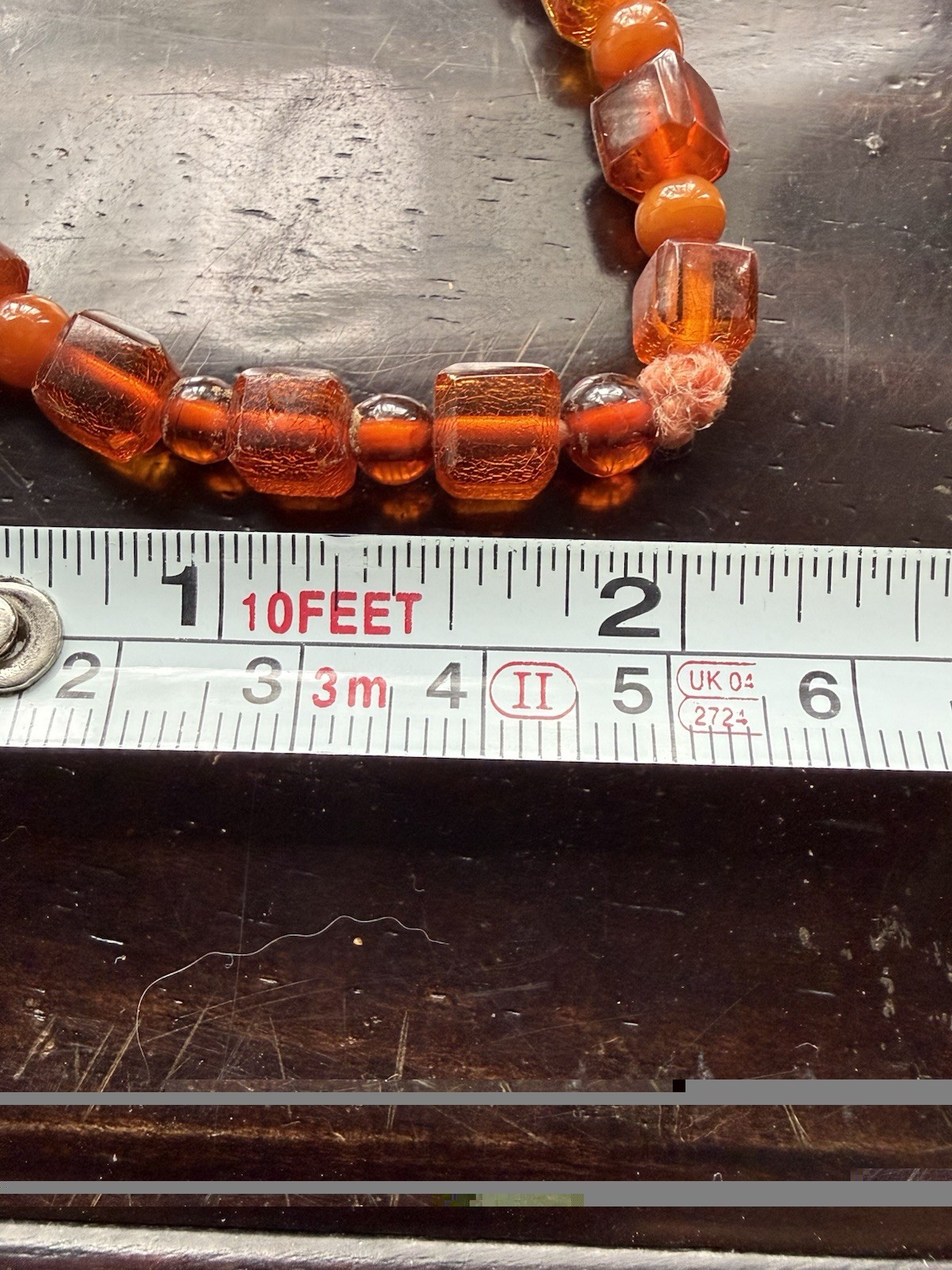 39” 47g Honey Amber Catalin Bakelite Graduated Cube Bead Necklace