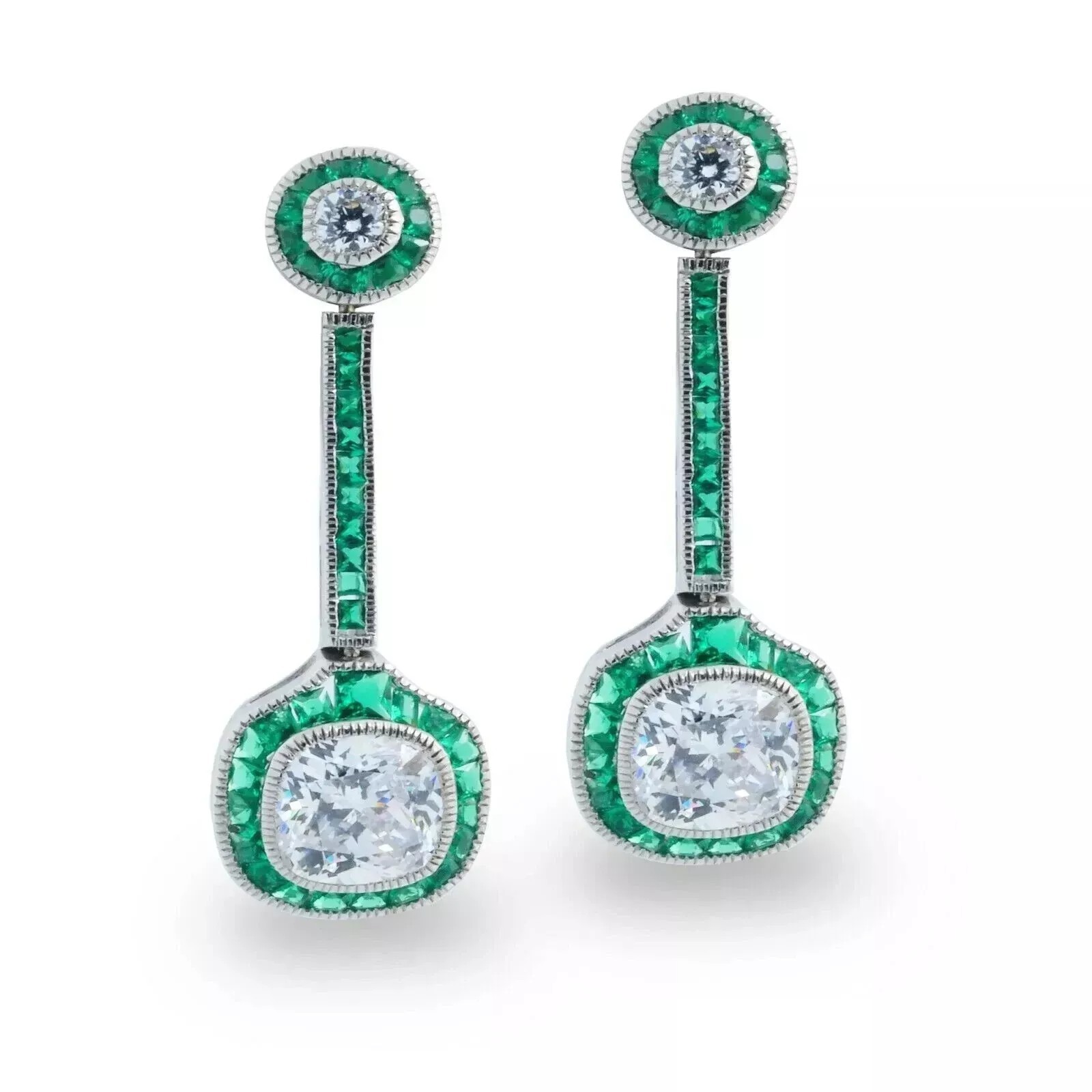 Art Deco Vintage Lab Created Diamond Earring Wedding Gift 14K White Gold Finish