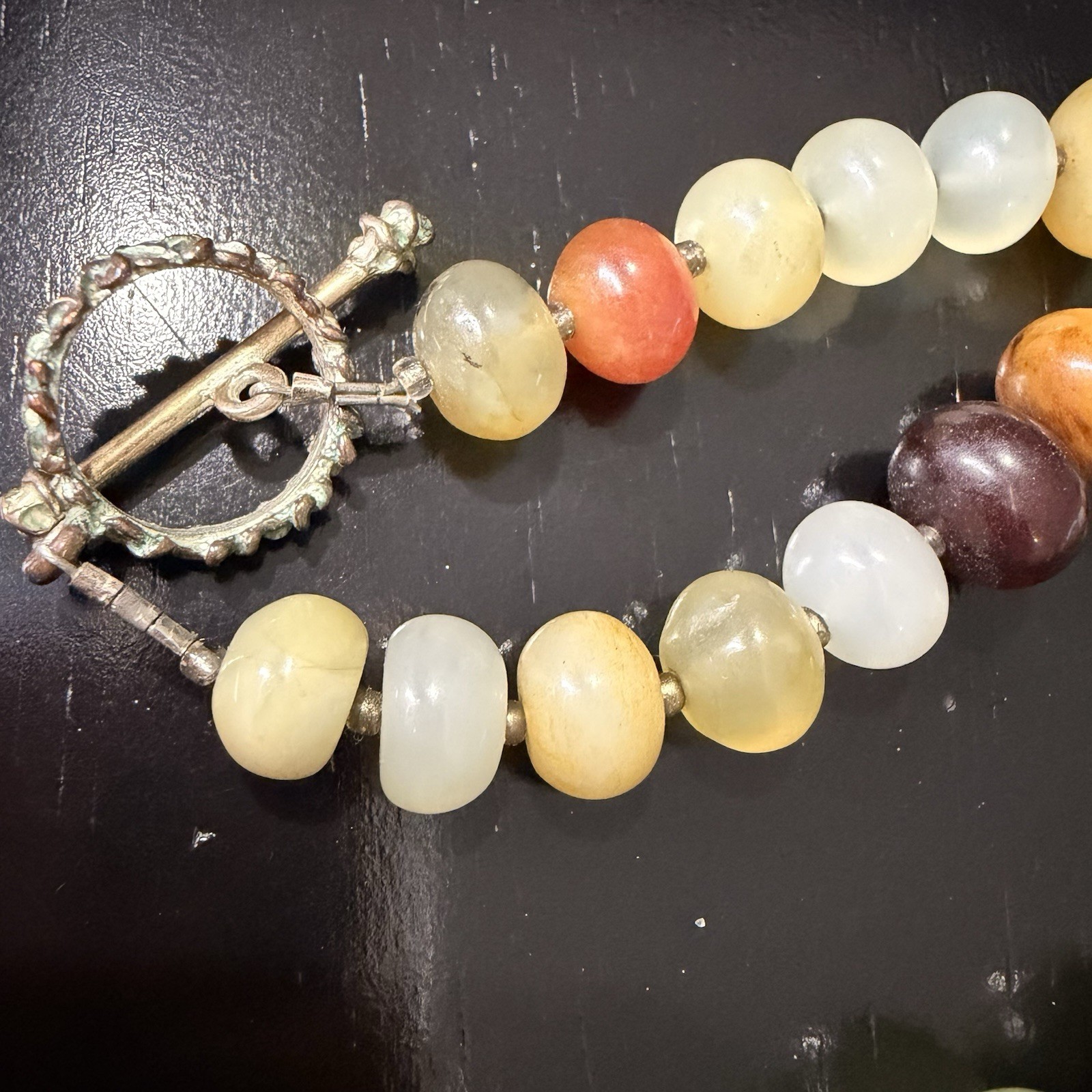 Vintage Multi Stone Beaded Necklace Large Polished Gemstone 19in