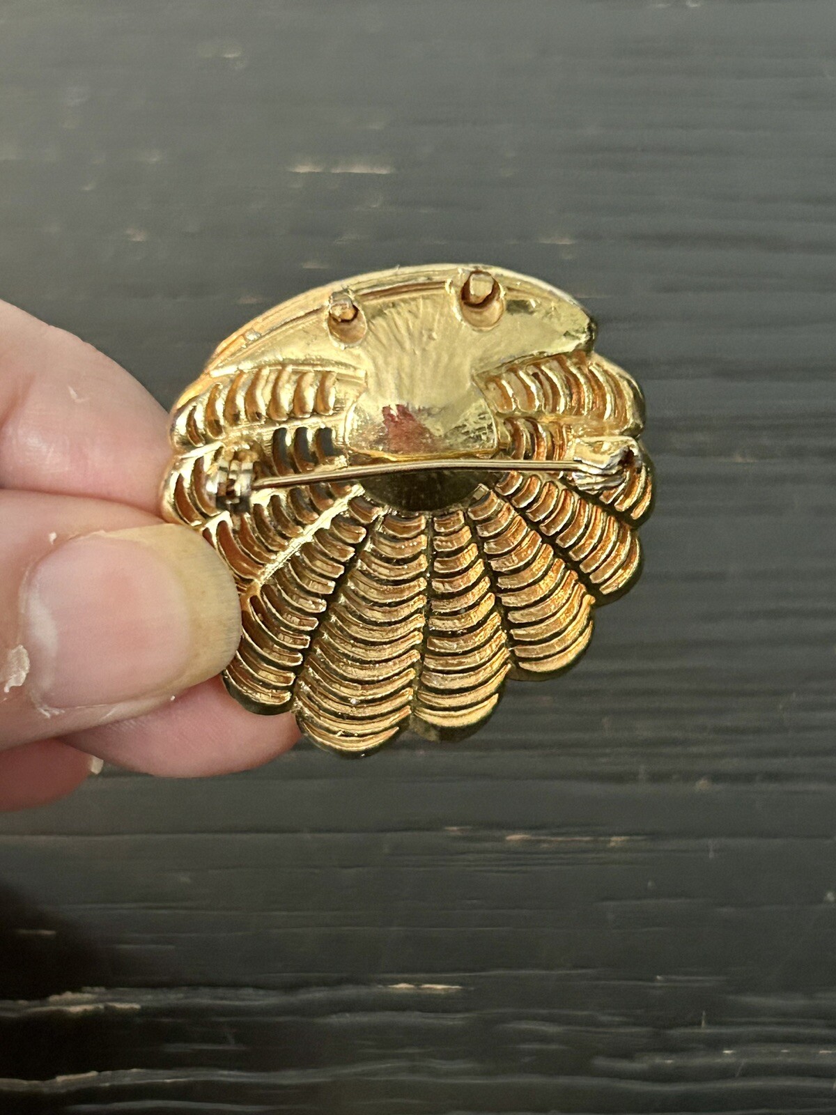 VTG Gold Tone Filigree Clam Shell Brooch w/Faux Pearl Art Deco Beach Sea Life