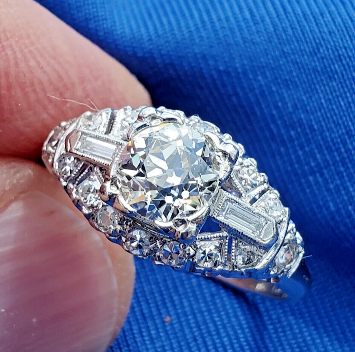 Original EARTH MINED DIAMOND Art Deco Engagement Ring Antique PLATINUM Solitaire