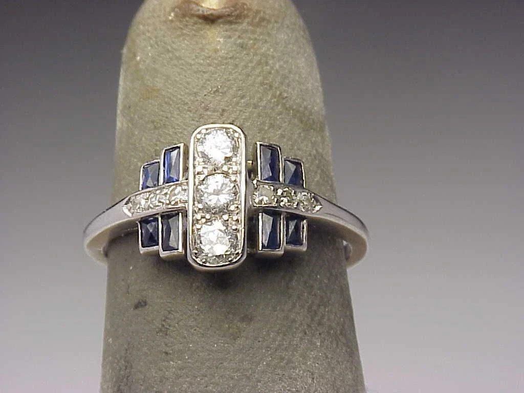 3.5Ct Art Deco Style Lab Created Diamond & Sapphire Anniversary 925 Silver Ring