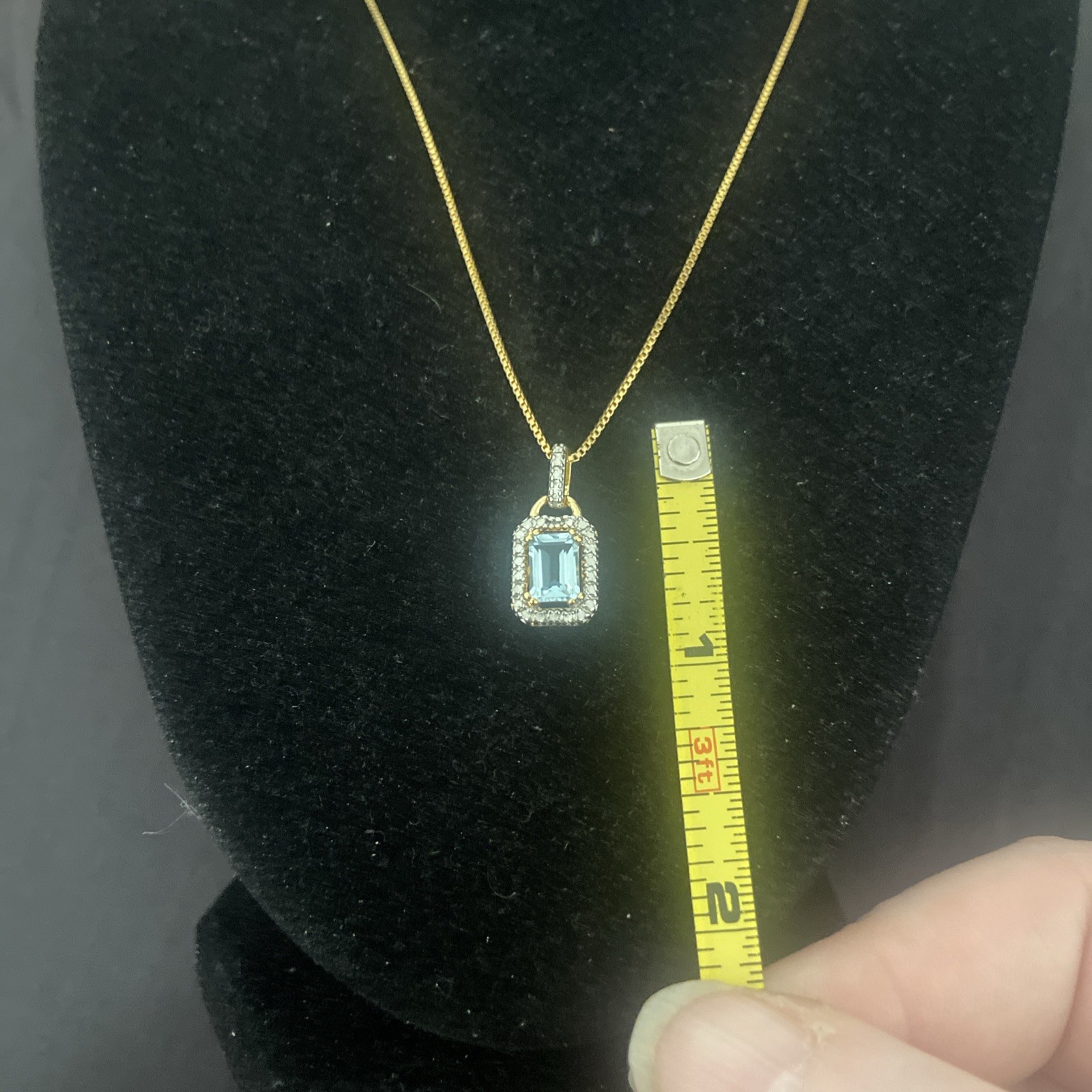 New Ross-Simons Aquamarine 14k Gold Vermeil Sterling Silver Halo Necklace 18”