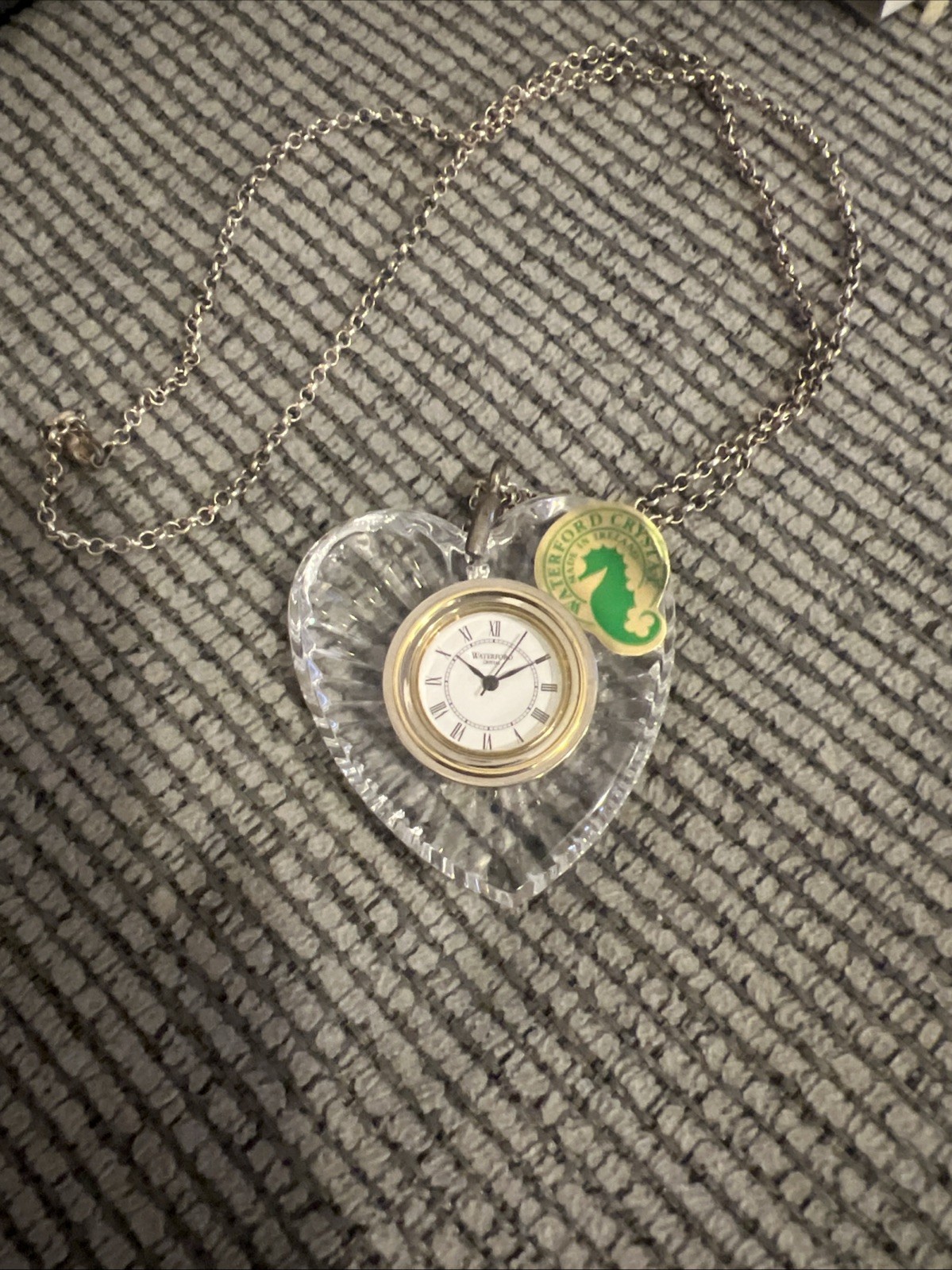 Waterford Crystal Clock Pendant with Chain In Original Box